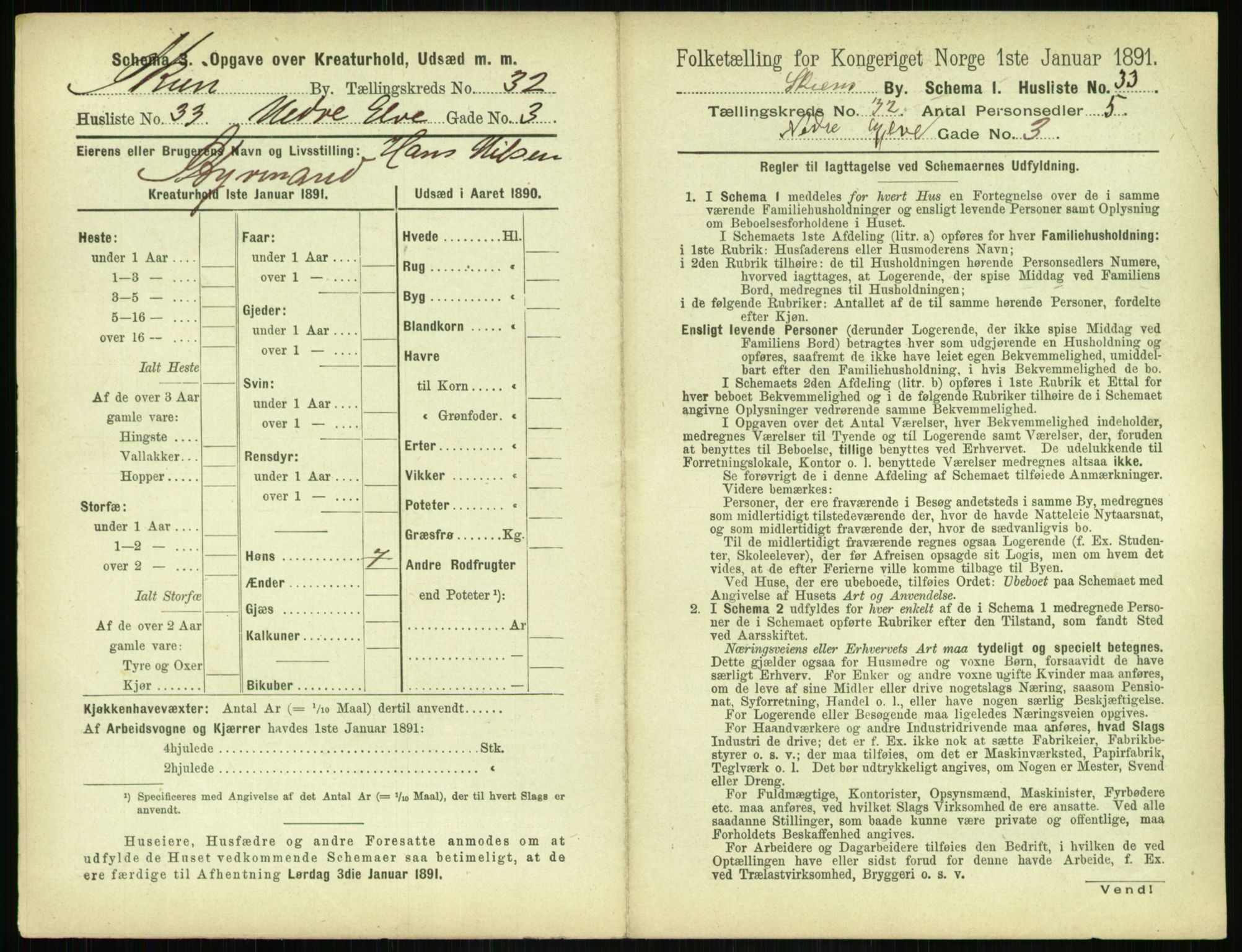 RA, 1891 census for 0806 Skien, 1891, p. 1276