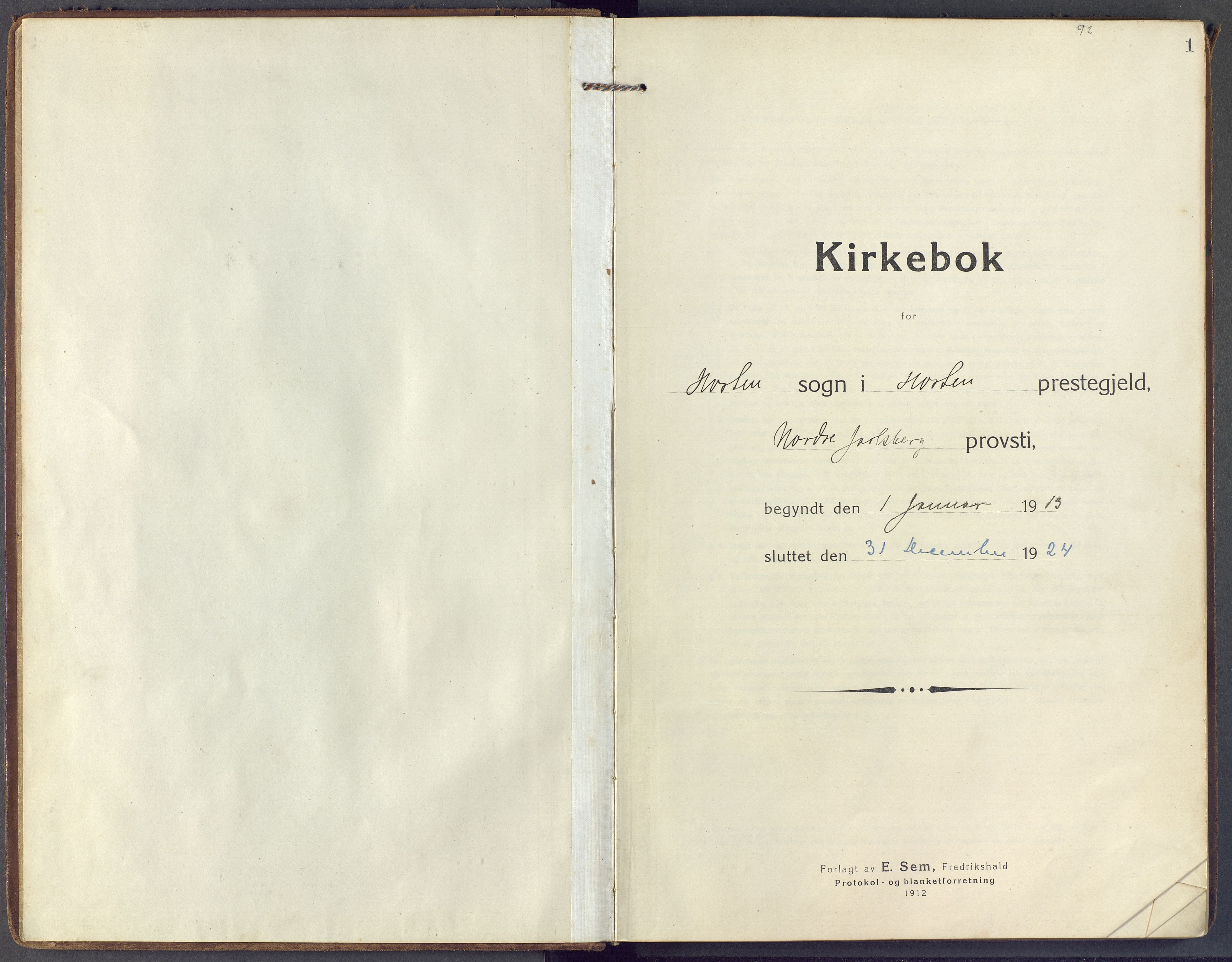 Horten kirkebøker, SAKO/A-348/F/Fa/L0008: Parish register (official) no. 8, 1913-1924, p. 1