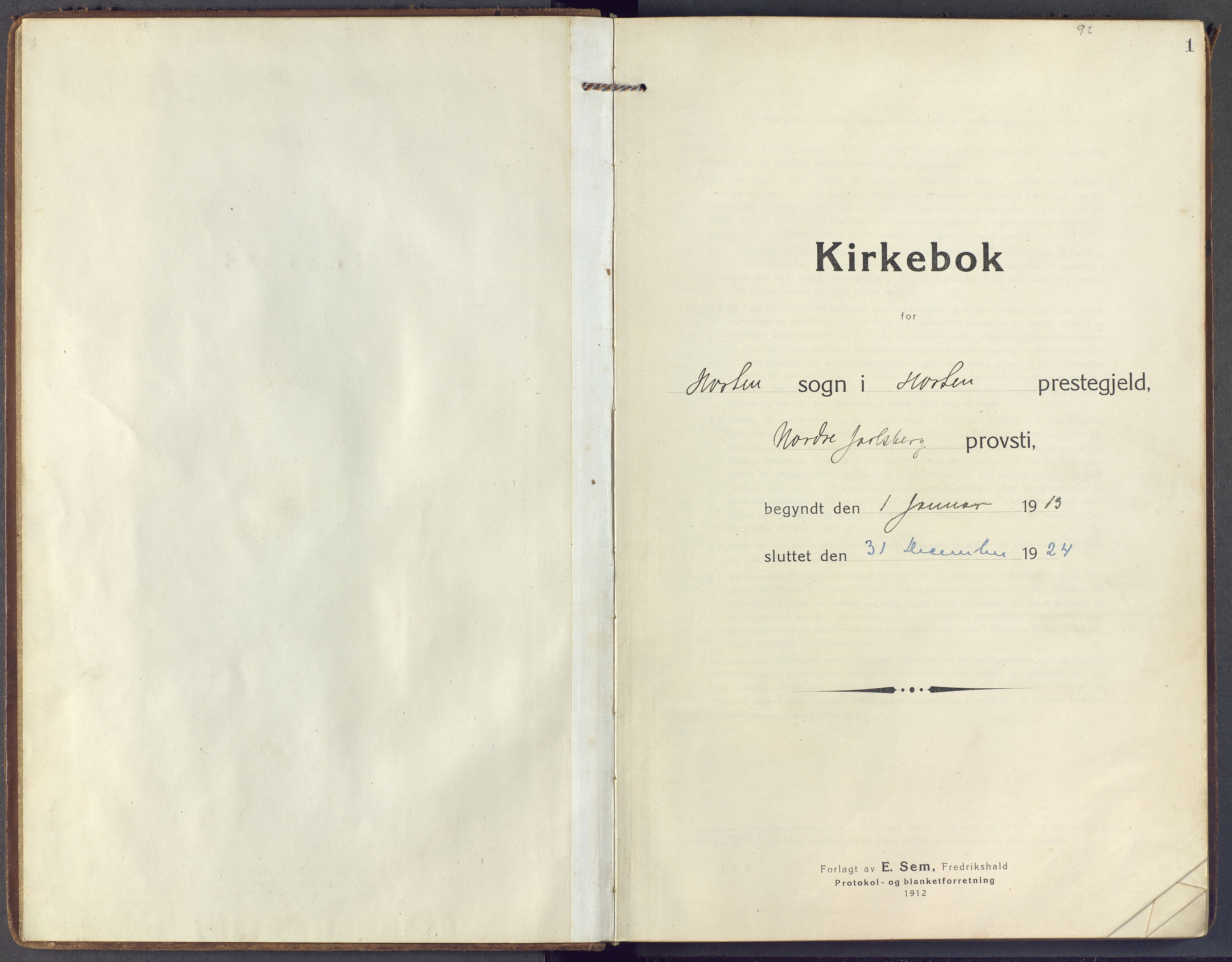 Horten kirkebøker, AV/SAKO-A-348/F/Fa/L0008: Parish register (official) no. 8, 1913-1924, p. 1