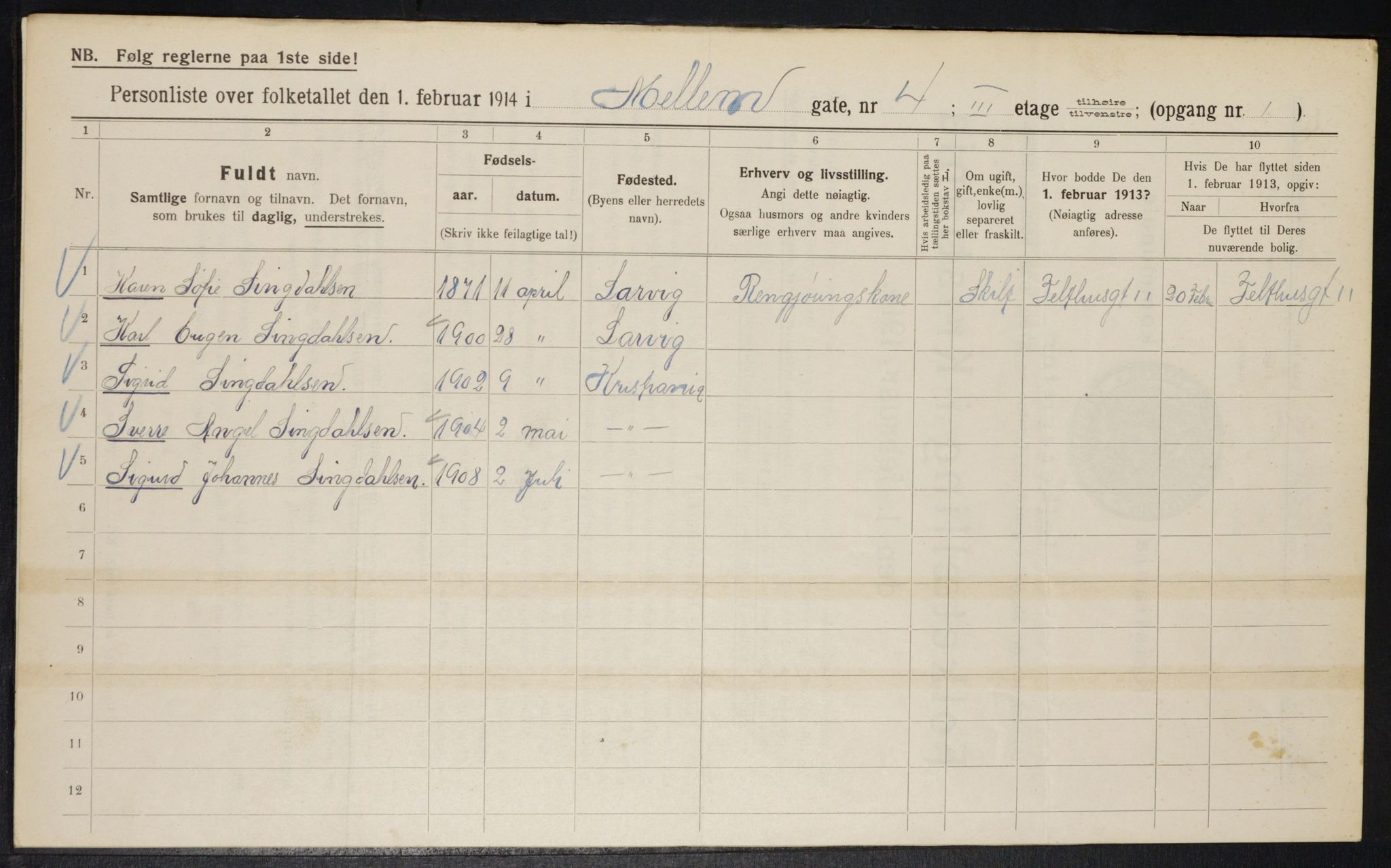 OBA, Municipal Census 1914 for Kristiania, 1914, p. 65014