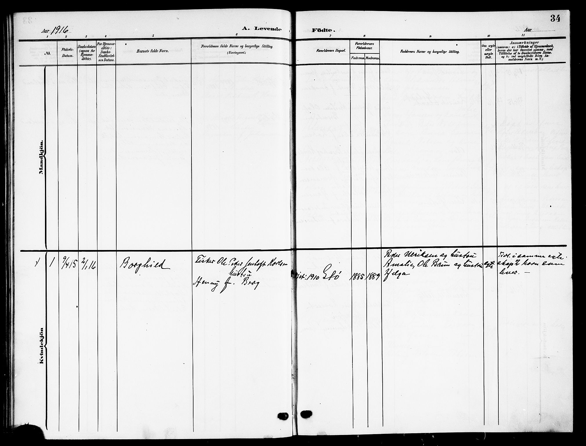 Ministerialprotokoller, klokkerbøker og fødselsregistre - Nordland, AV/SAT-A-1459/894/L1361: Parish register (copy) no. 894C04, 1905-1922, p. 34