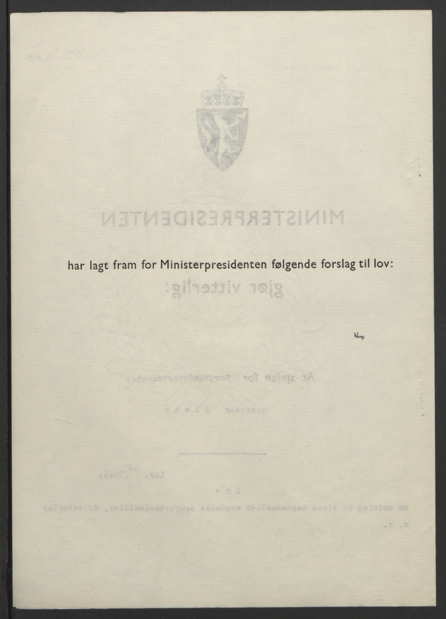 NS-administrasjonen 1940-1945 (Statsrådsekretariatet, de kommisariske statsråder mm), RA/S-4279/D/Db/L0099: Lover, 1943, p. 792