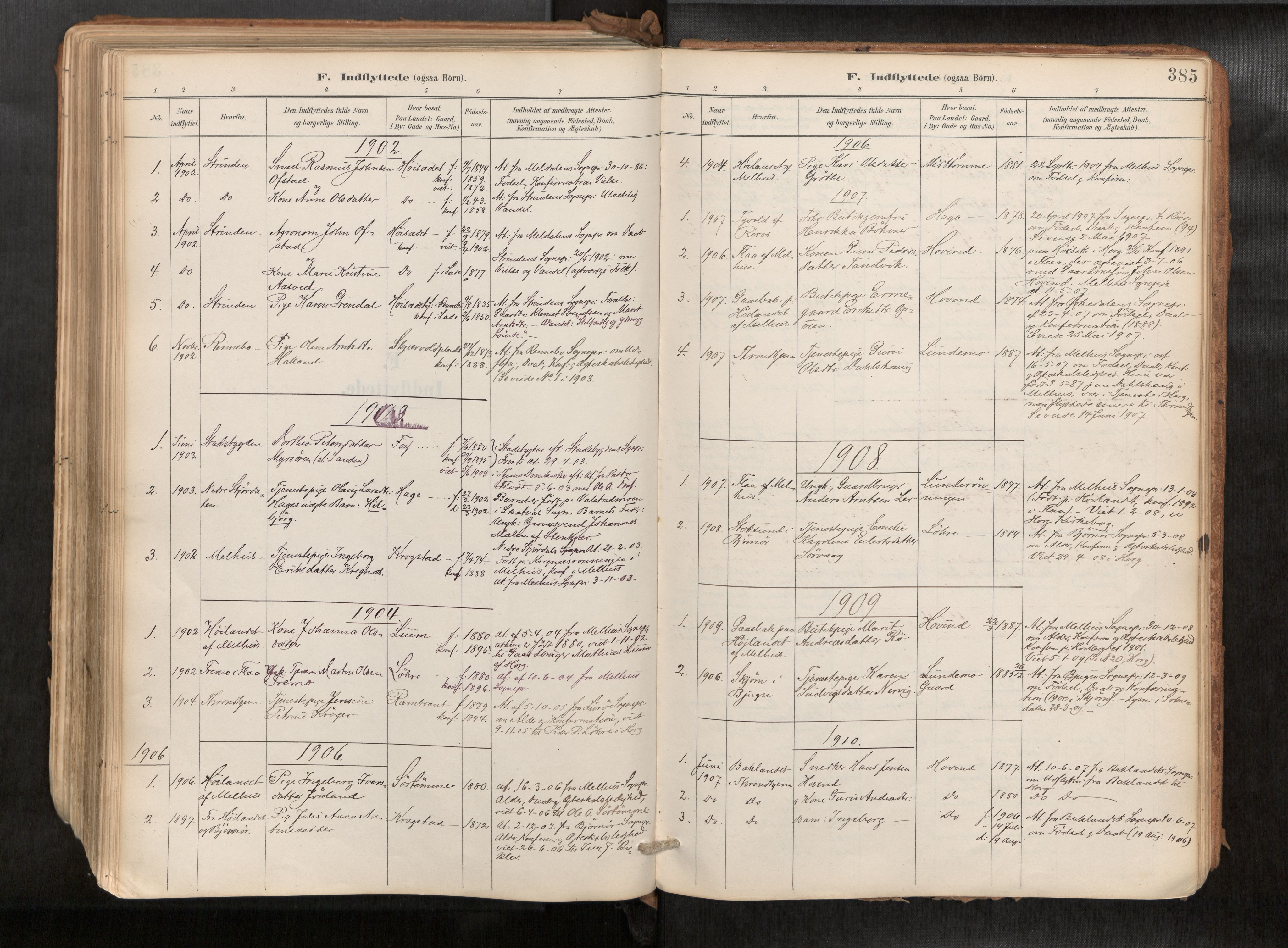 Ministerialprotokoller, klokkerbøker og fødselsregistre - Sør-Trøndelag, SAT/A-1456/692/L1105b: Parish register (official) no. 692A06, 1891-1934, p. 385