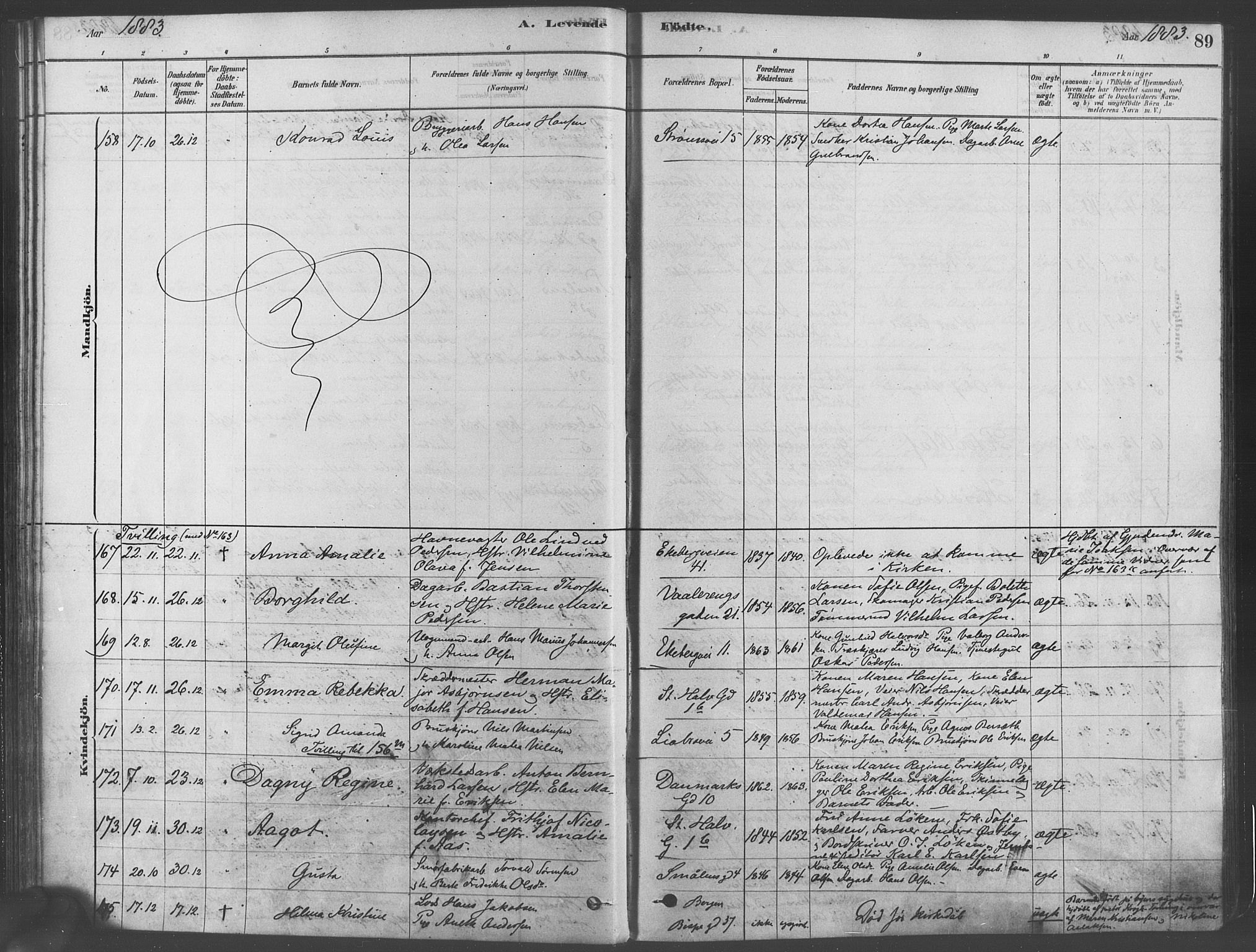 Gamlebyen prestekontor Kirkebøker, AV/SAO-A-10884/F/Fa/L0005: Parish register (official) no. 5, 1878-1889, p. 89