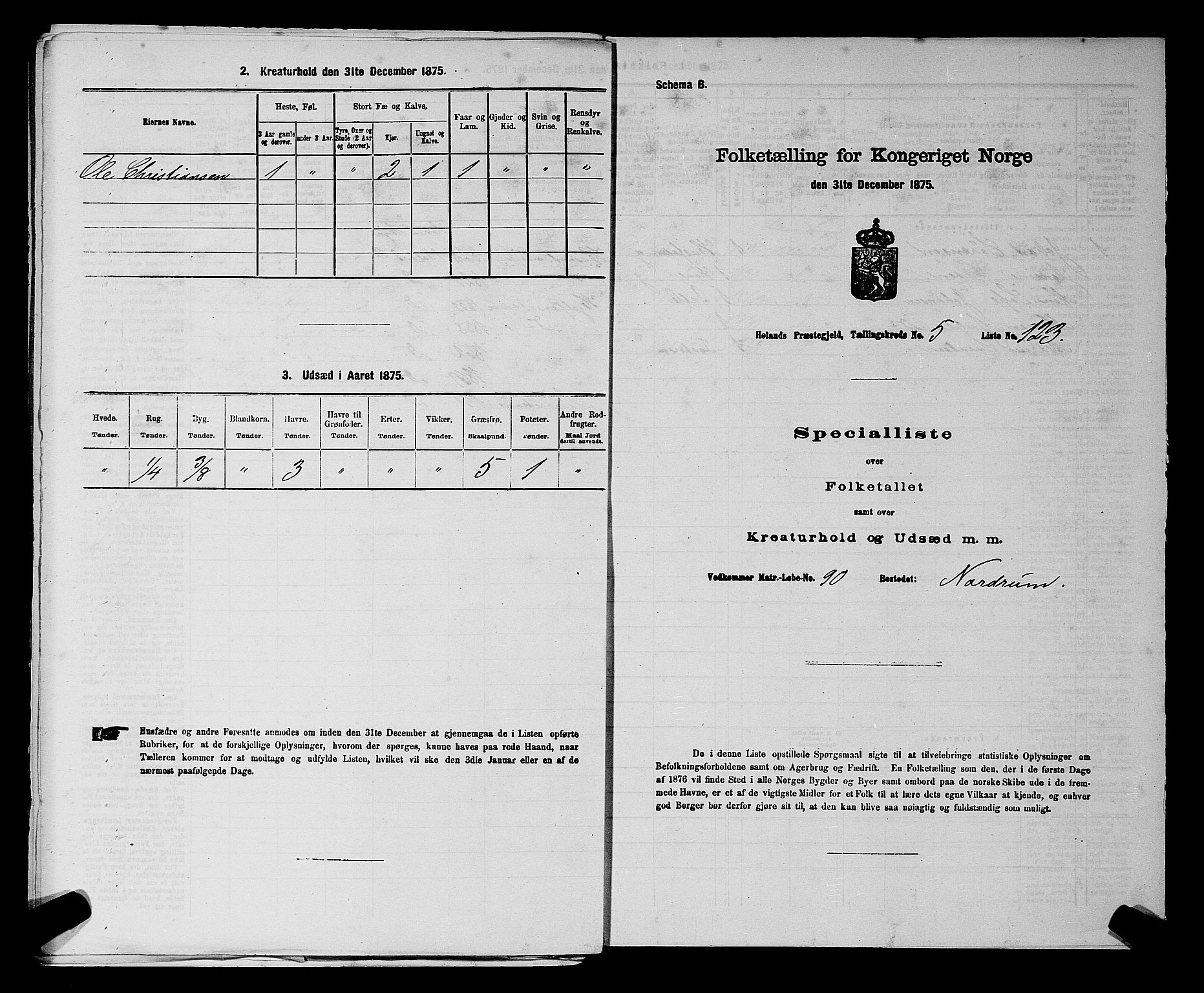 RA, 1875 census for 0221P Høland, 1875, p. 1072