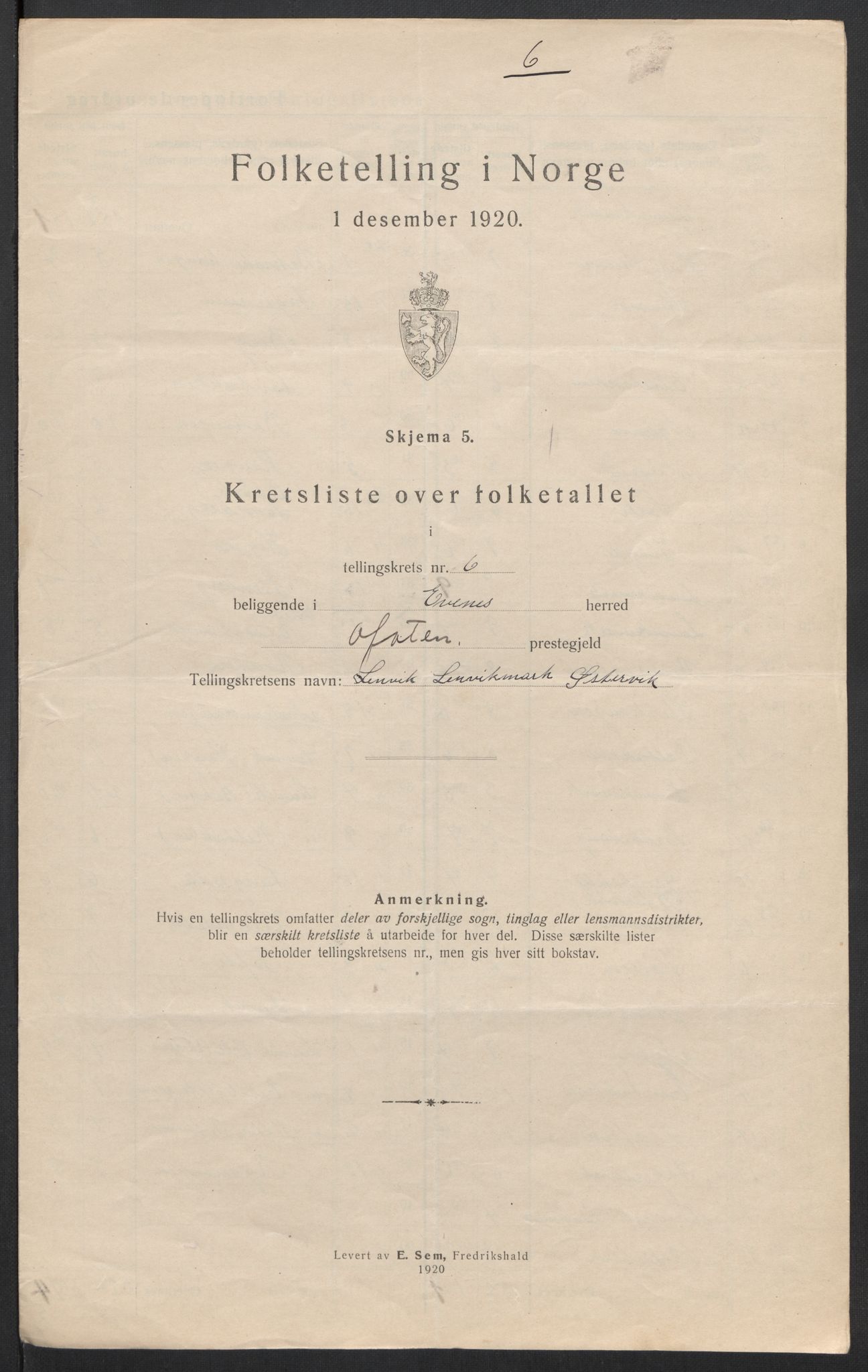 SAT, 1920 census for Evenes, 1920, p. 22