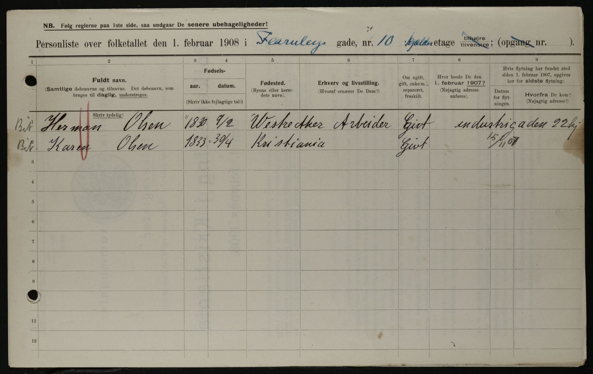 OBA, Municipal Census 1908 for Kristiania, 1908, p. 21800