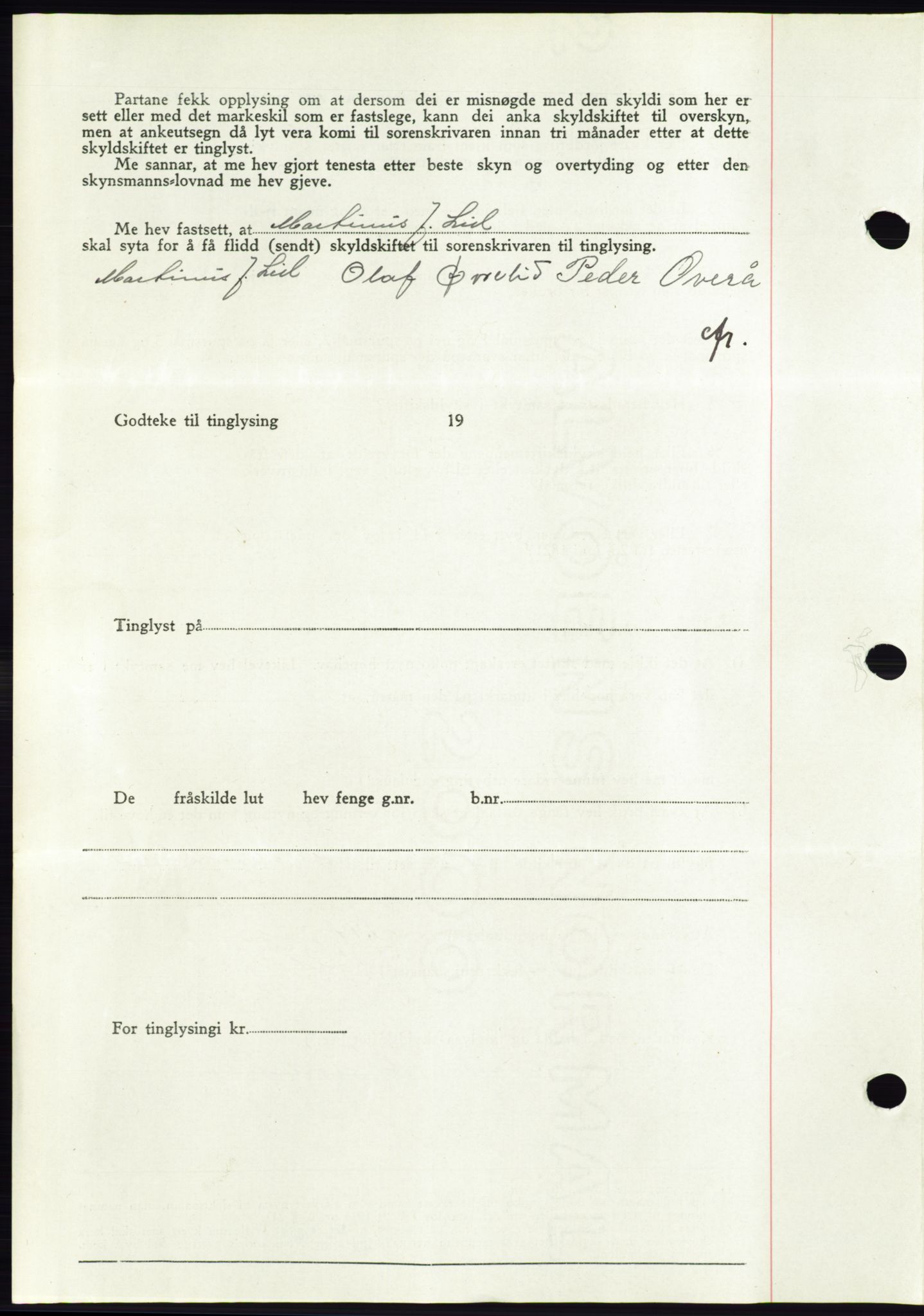 Søre Sunnmøre sorenskriveri, AV/SAT-A-4122/1/2/2C/L0075: Mortgage book no. 1A, 1943-1943, Diary no: : 1054/1943