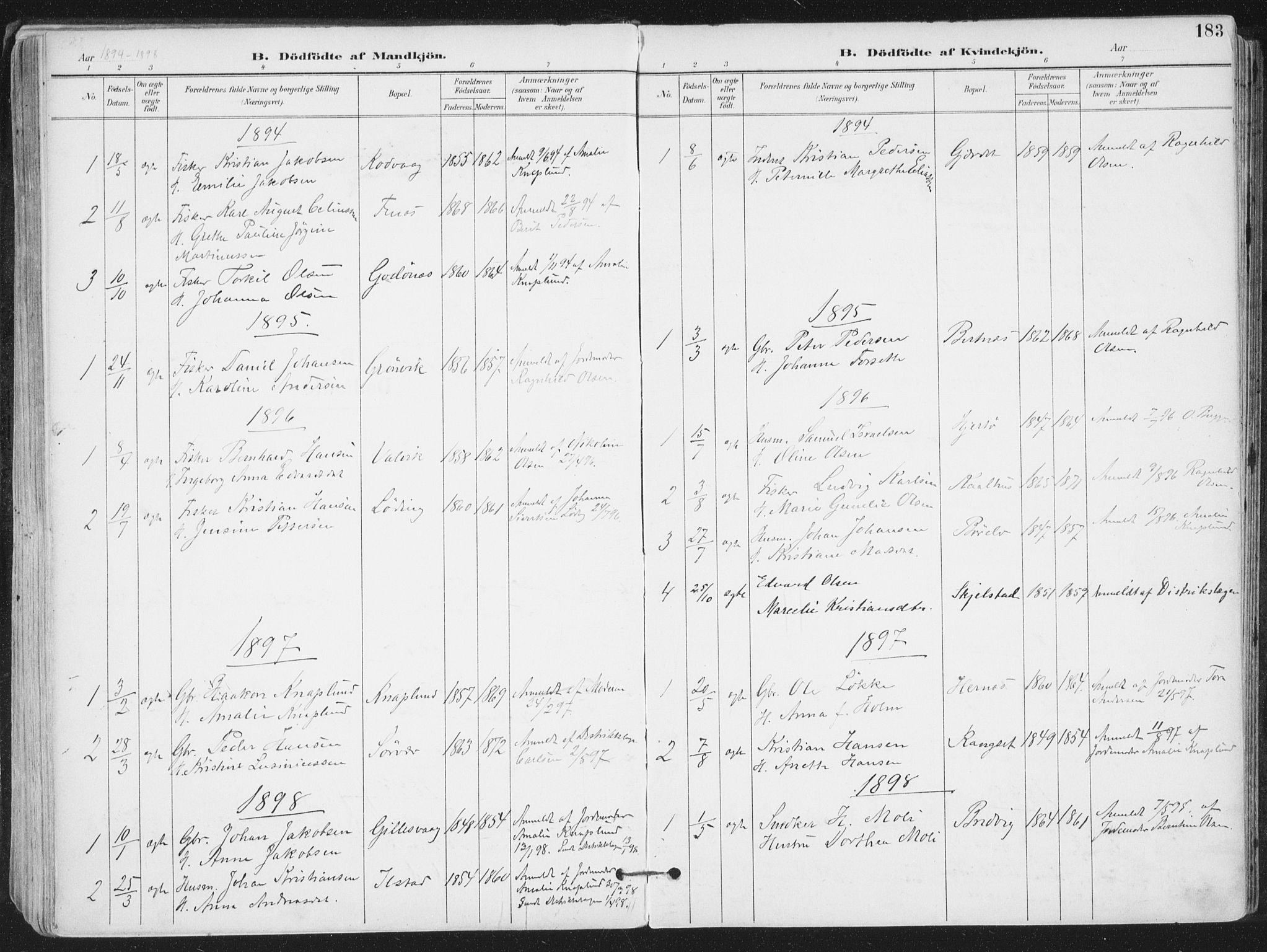 Ministerialprotokoller, klokkerbøker og fødselsregistre - Nordland, SAT/A-1459/802/L0055: Parish register (official) no. 802A02, 1894-1915, p. 183