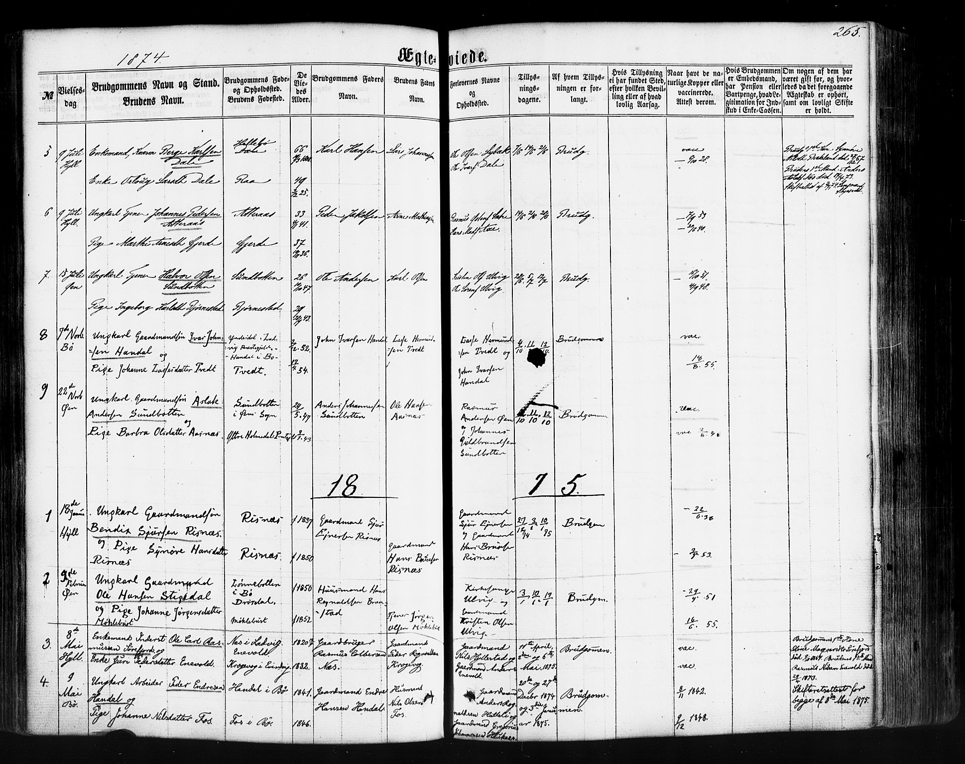 Hyllestad sokneprestembete, SAB/A-80401: Parish register (official) no. A 1, 1861-1886, p. 265