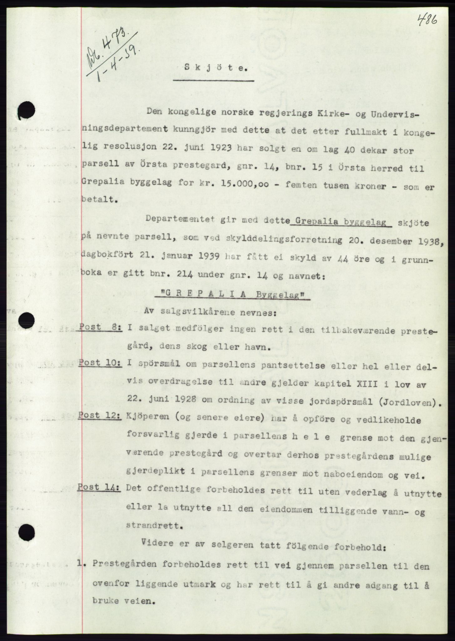 Søre Sunnmøre sorenskriveri, AV/SAT-A-4122/1/2/2C/L0067: Mortgage book no. 61, 1938-1939, Diary no: : 473/1939