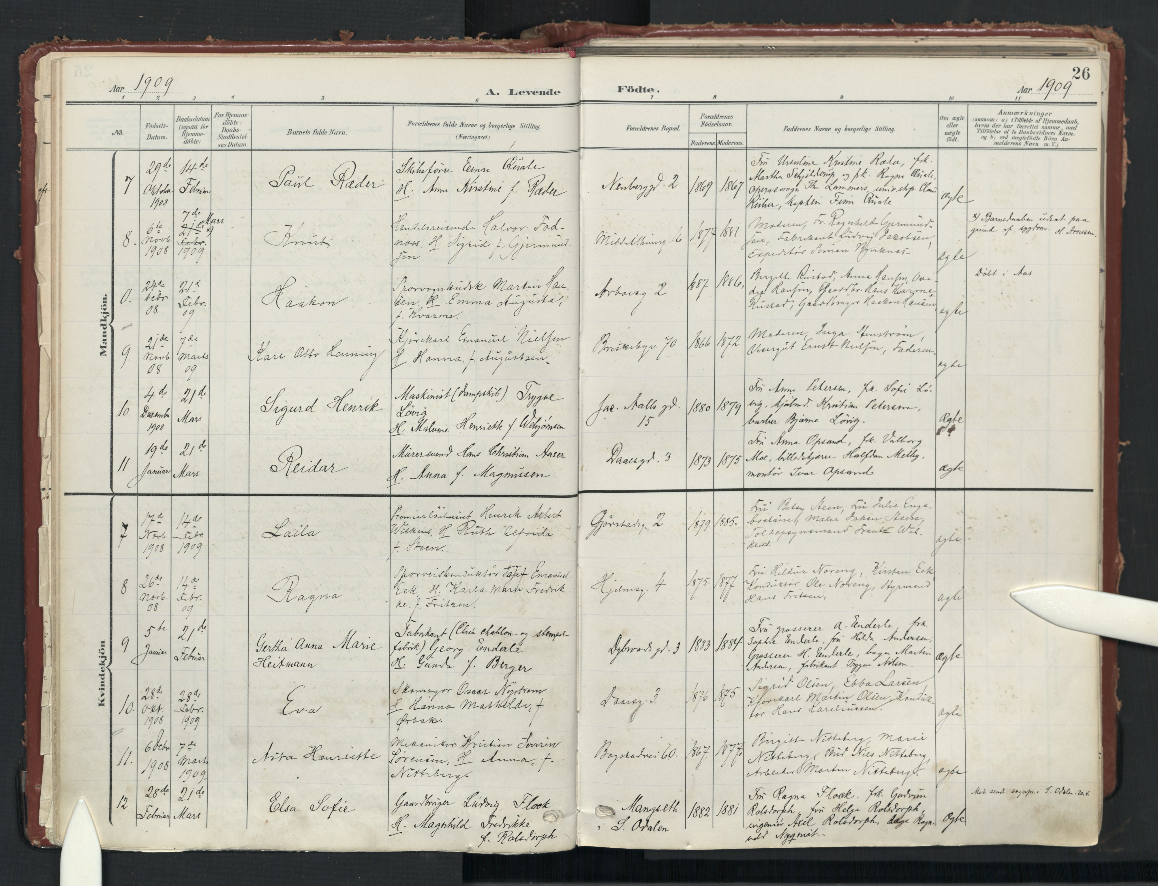 Uranienborg prestekontor Kirkebøker, AV/SAO-A-10877/F/Fa/L0010: Parish register (official) no. 10, 1907-1928, p. 26