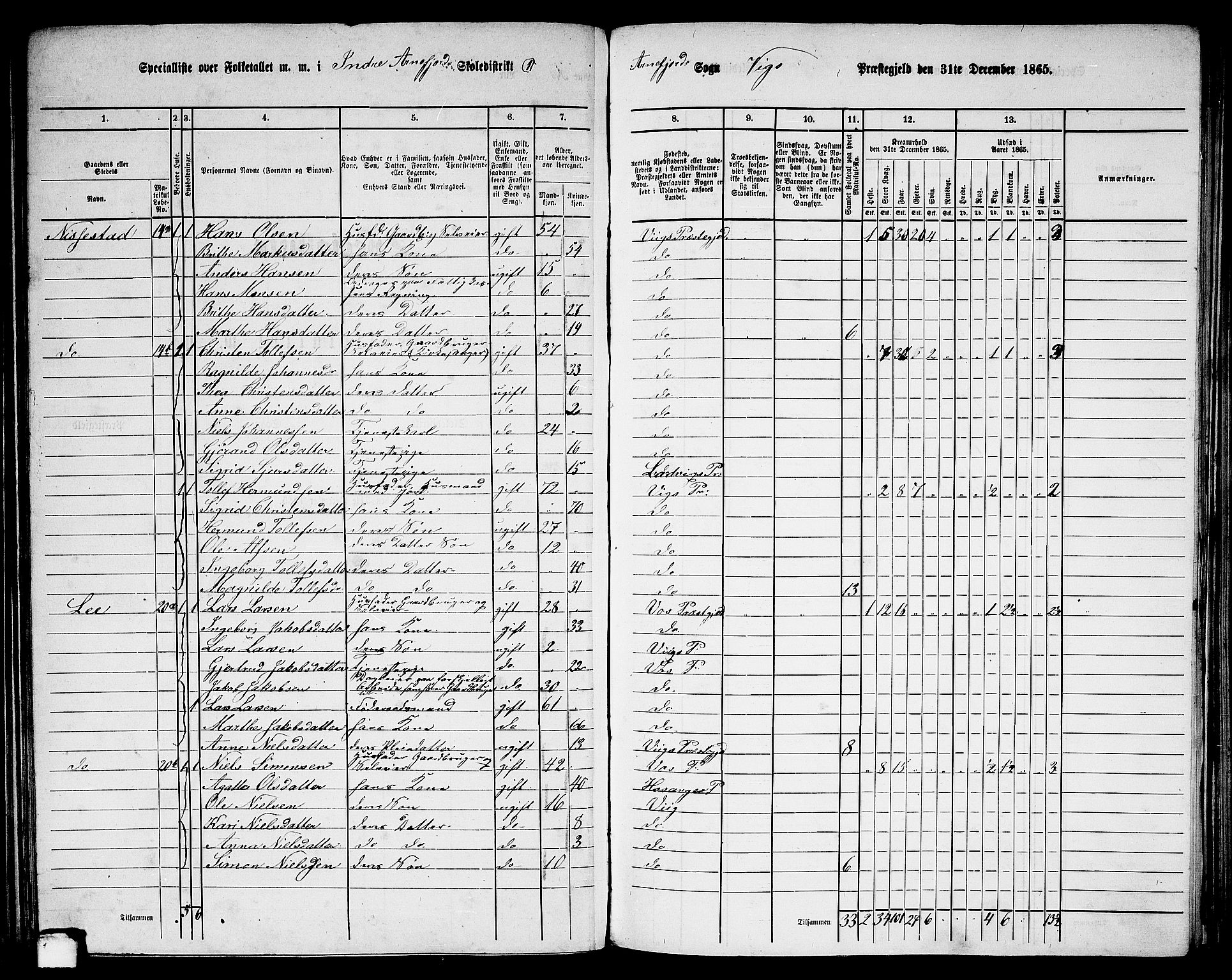 RA, 1865 census for Vik, 1865, p. 83