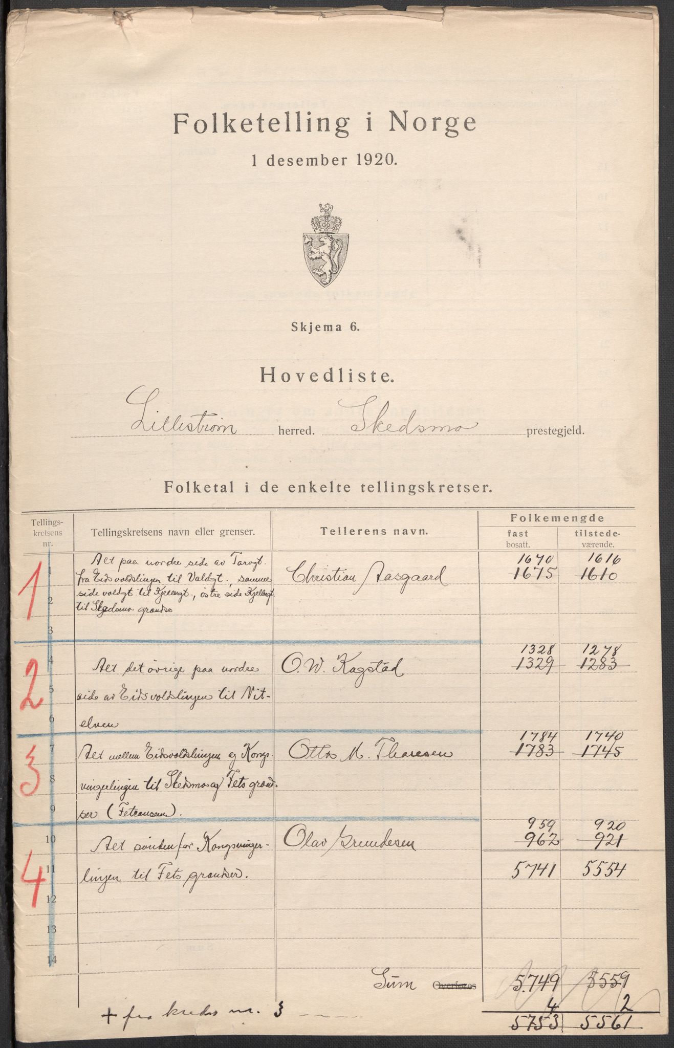 SAO, 1920 census for Lillestrøm, 1920, p. 2
