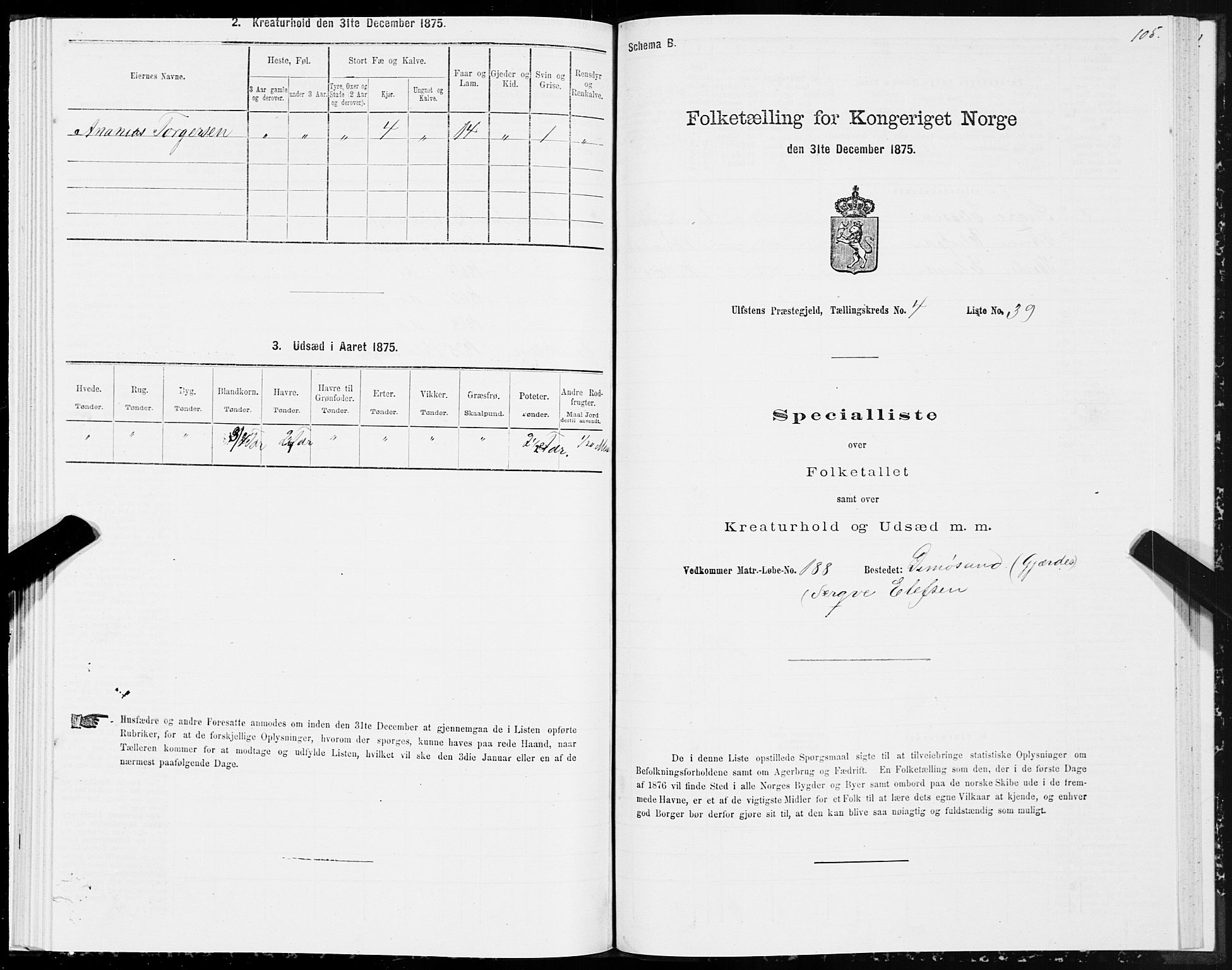 SAT, 1875 census for 1516P Ulstein, 1875, p. 2105