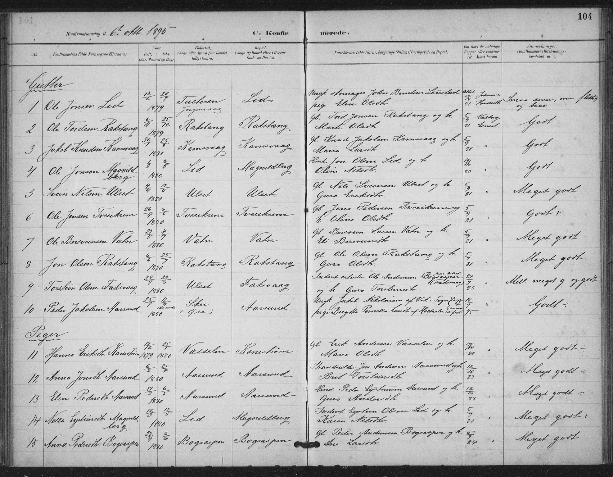 Ministerialprotokoller, klokkerbøker og fødselsregistre - Møre og Romsdal, AV/SAT-A-1454/587/L1000: Parish register (official) no. 587A02, 1887-1910, p. 104