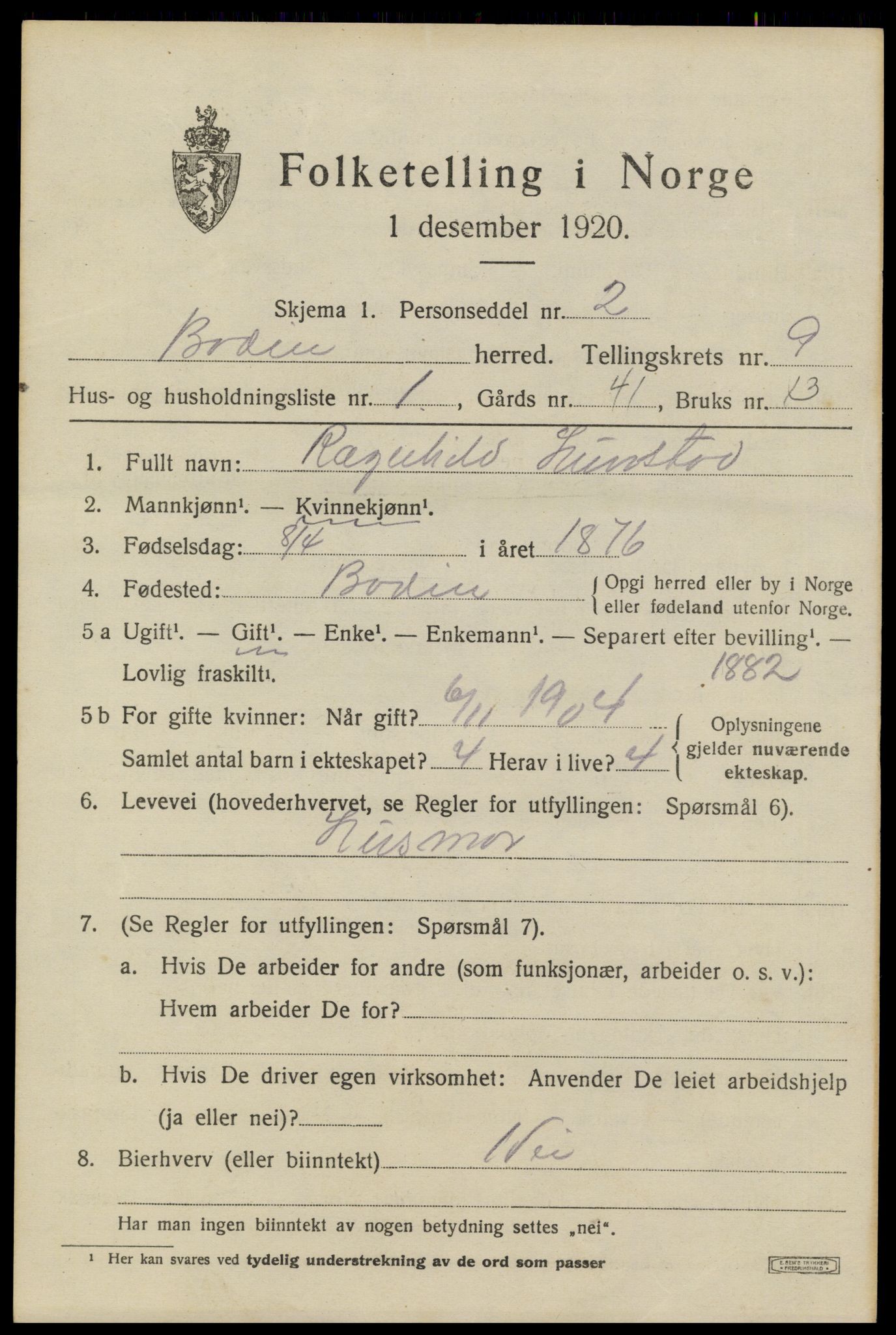 SAT, 1920 census for Bodin, 1920, p. 6878