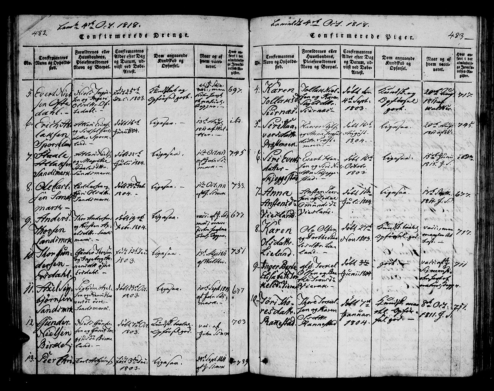 Bakke sokneprestkontor, SAK/1111-0002/F/Fa/Faa/L0003: Parish register (official) no. A 3, 1815-1835, p. 482-483