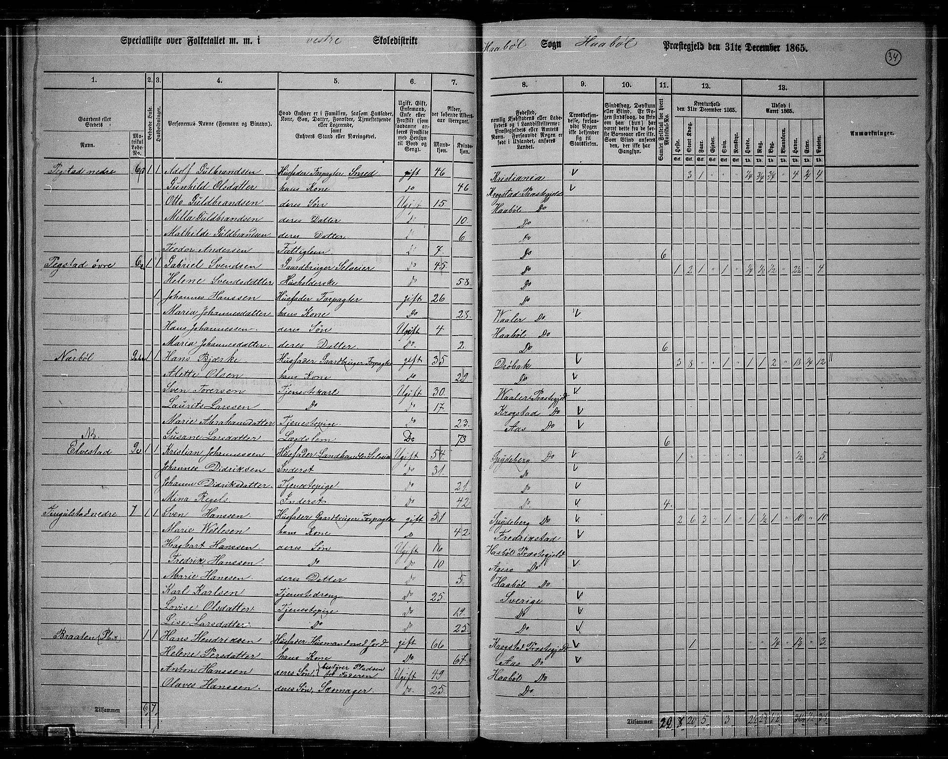 RA, 1865 census for Hobøl, 1865, p. 30