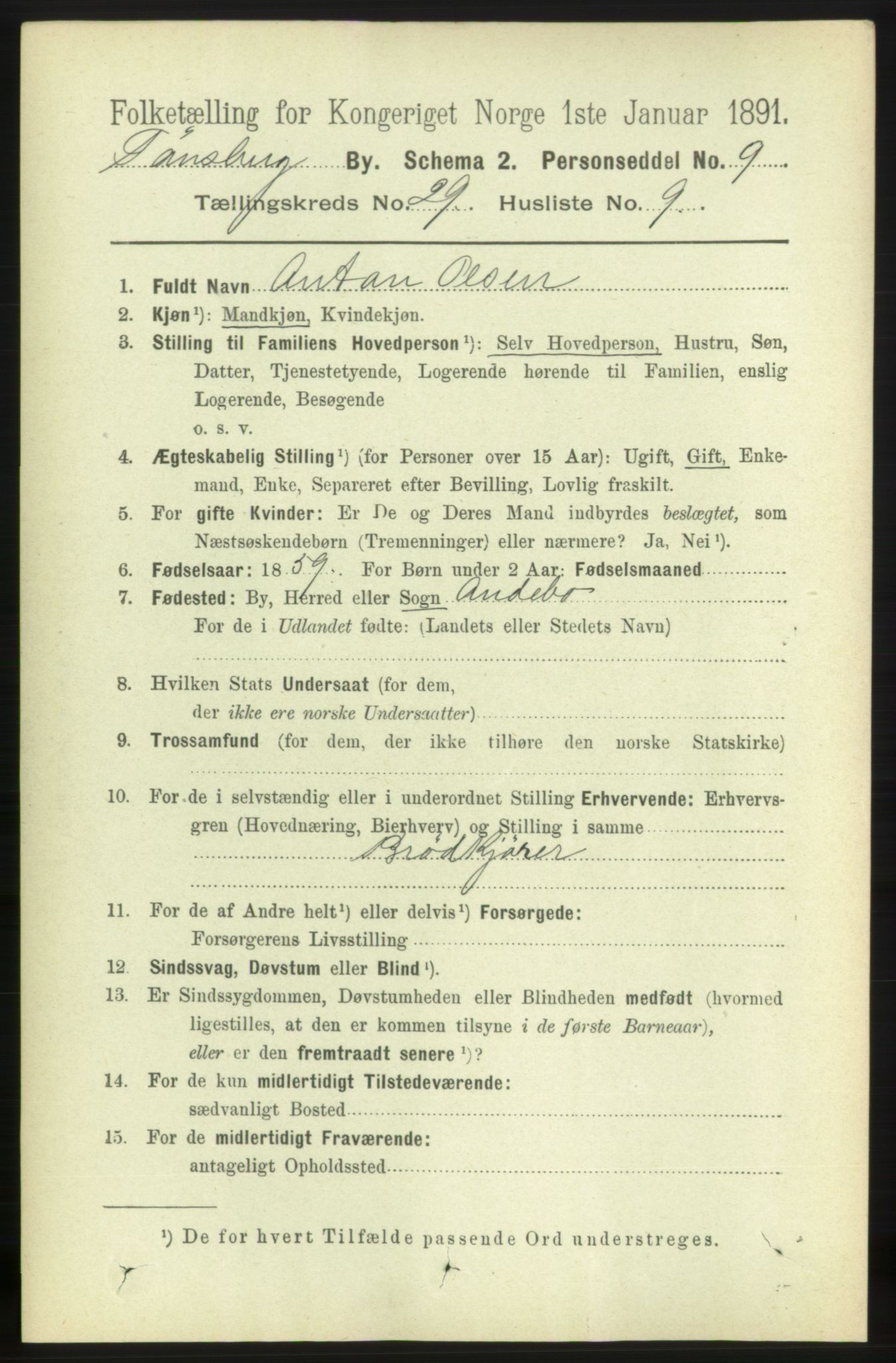 RA, 1891 census for 0705 Tønsberg, 1891, p. 7192