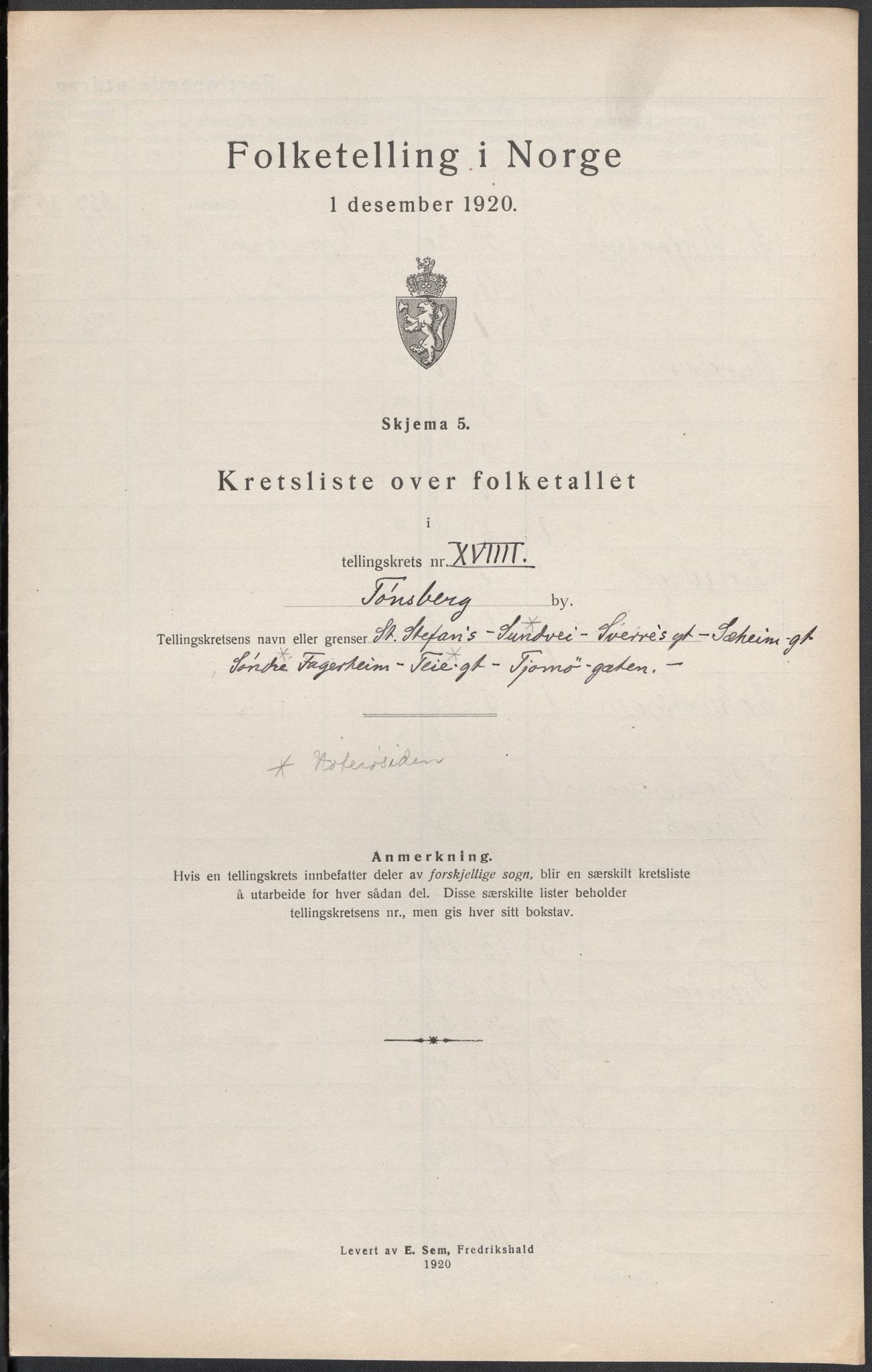 SAKO, 1920 census for Tønsberg, 1920, p. 43