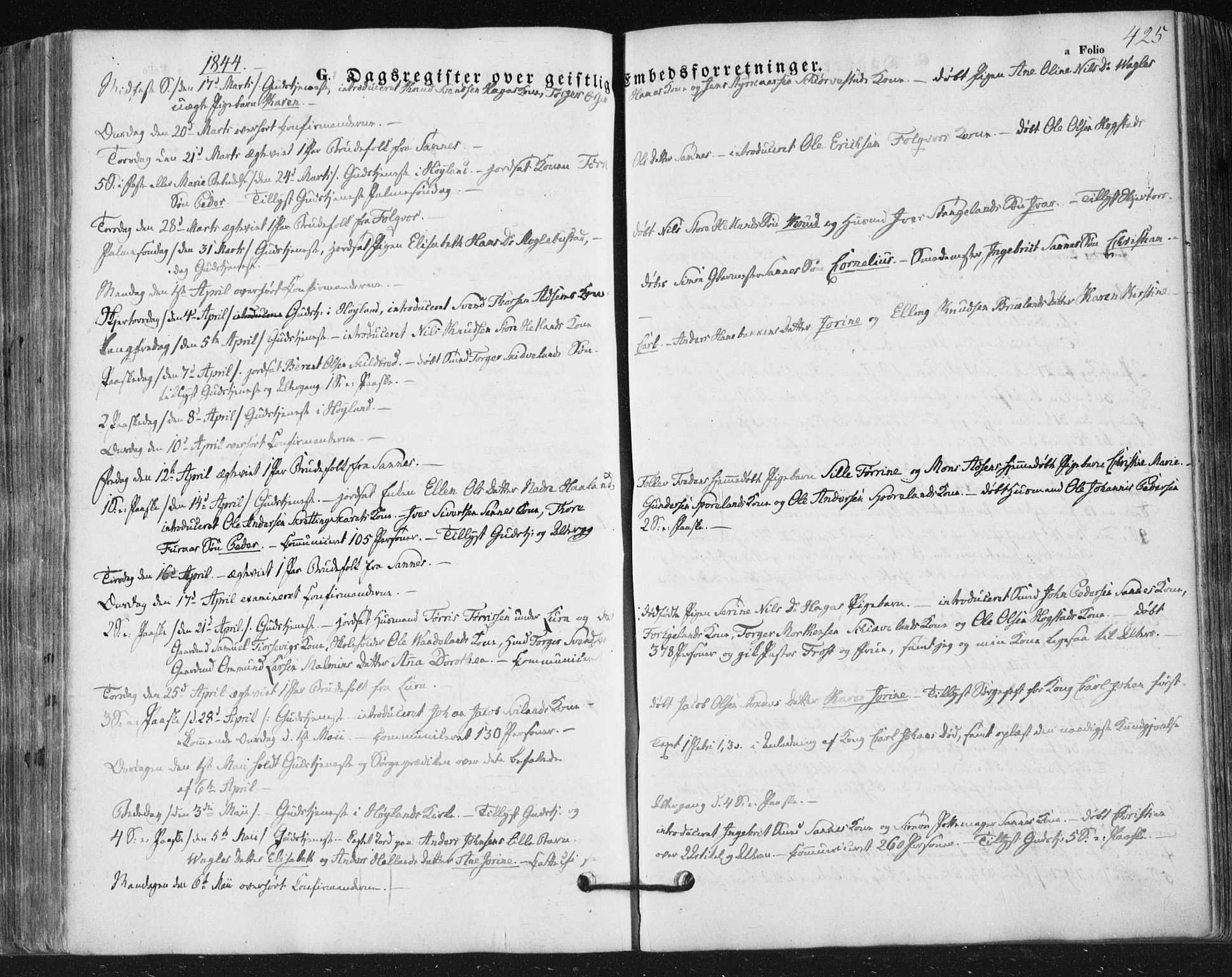 Høyland sokneprestkontor, SAST/A-101799/001/30BA/L0008: Parish register (official) no. A 8, 1841-1856, p. 425