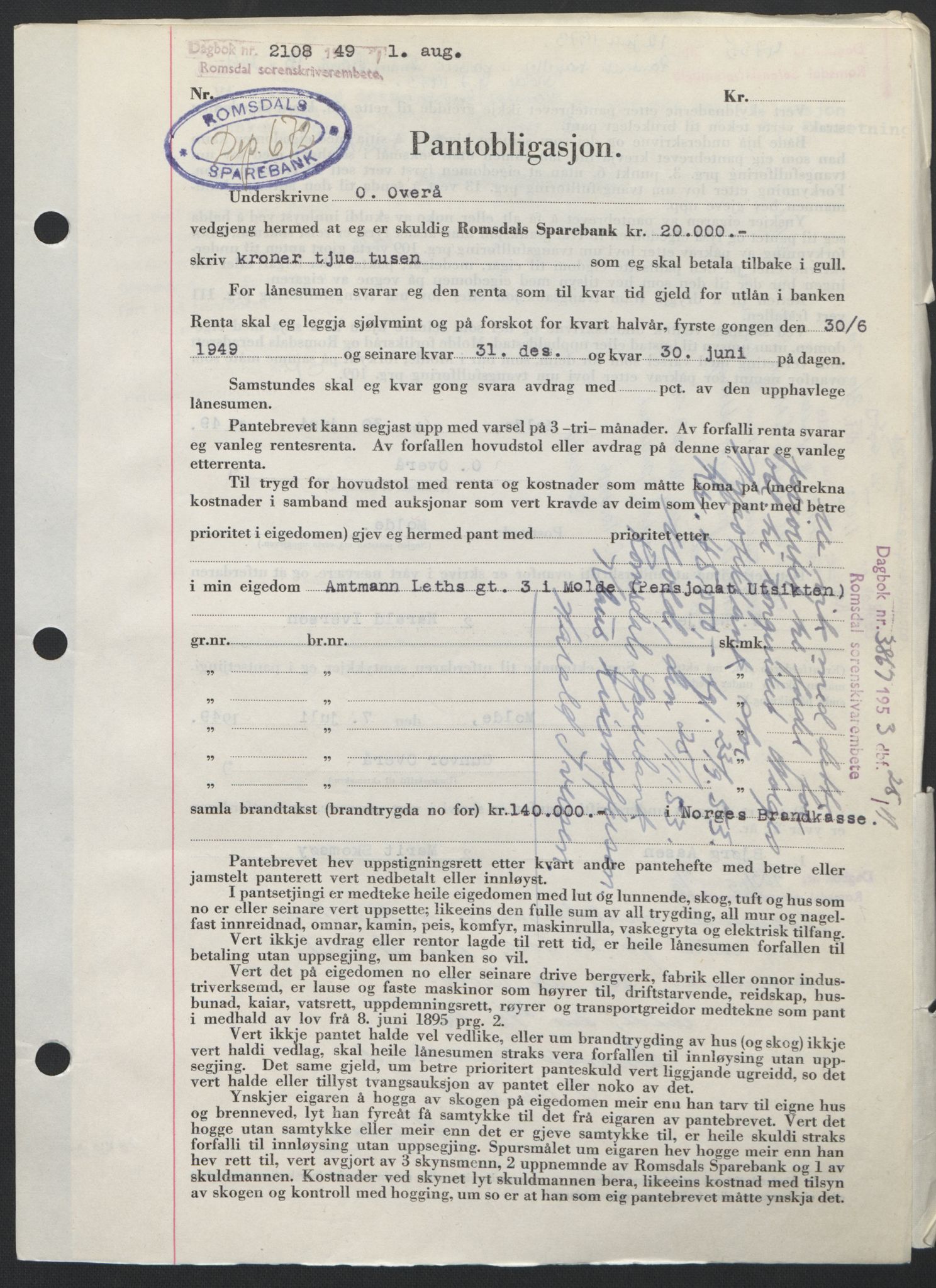 Romsdal sorenskriveri, AV/SAT-A-4149/1/2/2C: Mortgage book no. B4, 1948-1949, Diary no: : 2108/1949