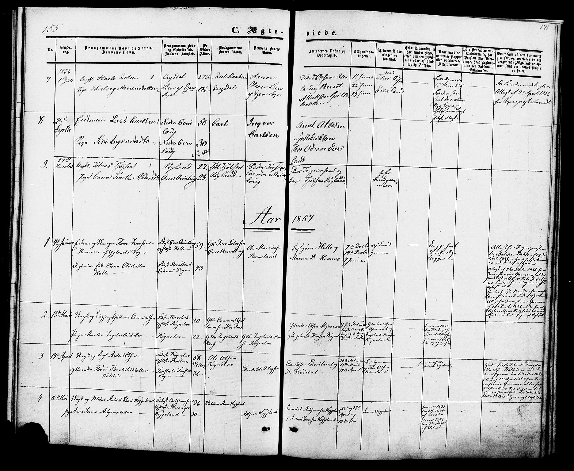 Fjotland sokneprestkontor, AV/SAK-1111-0010/F/Fa/L0001: Parish register (official) no. A 1, 1850-1879, p. 141