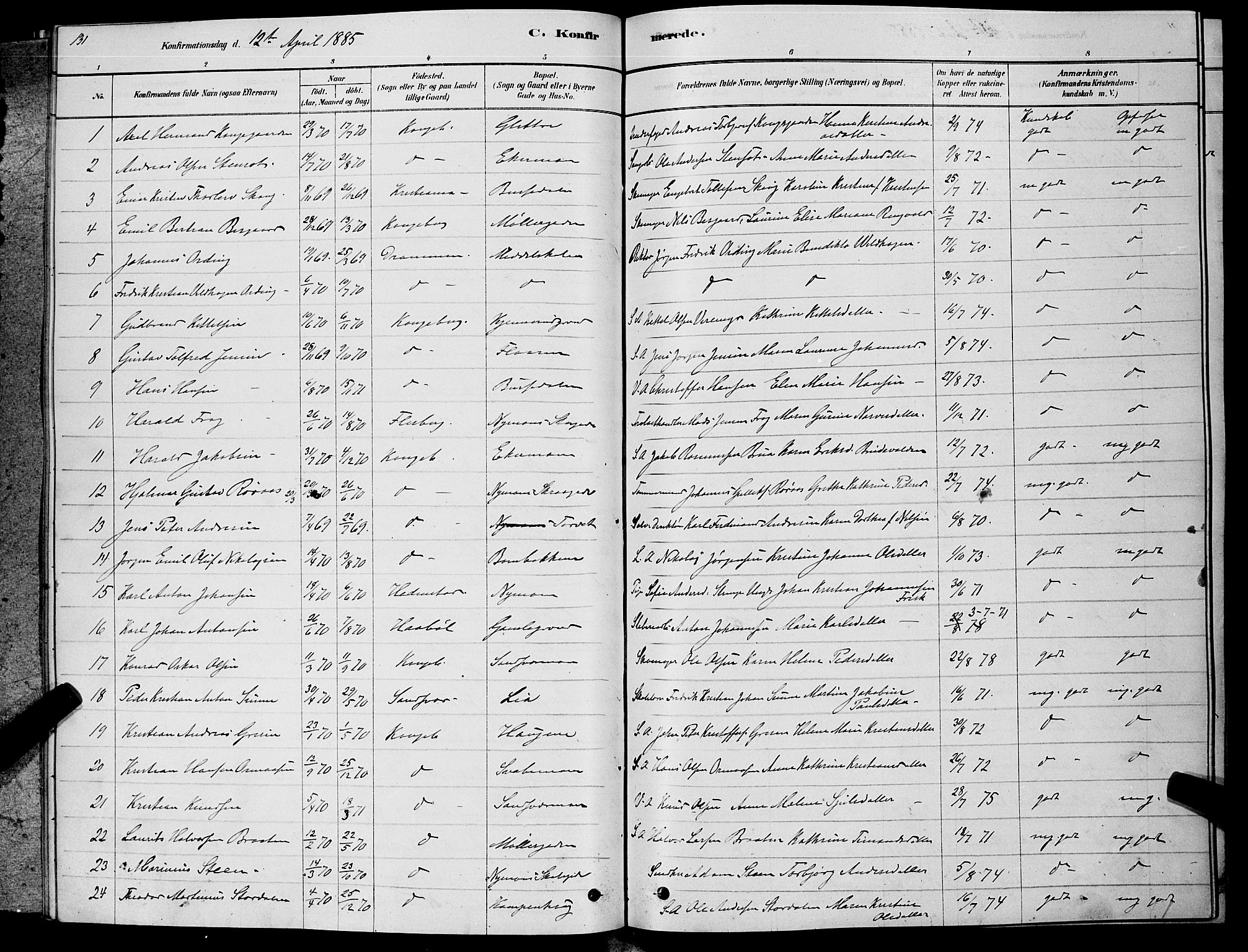 Kongsberg kirkebøker, AV/SAKO-A-22/G/Ga/L0005: Parish register (copy) no. 5, 1878-1889, p. 131