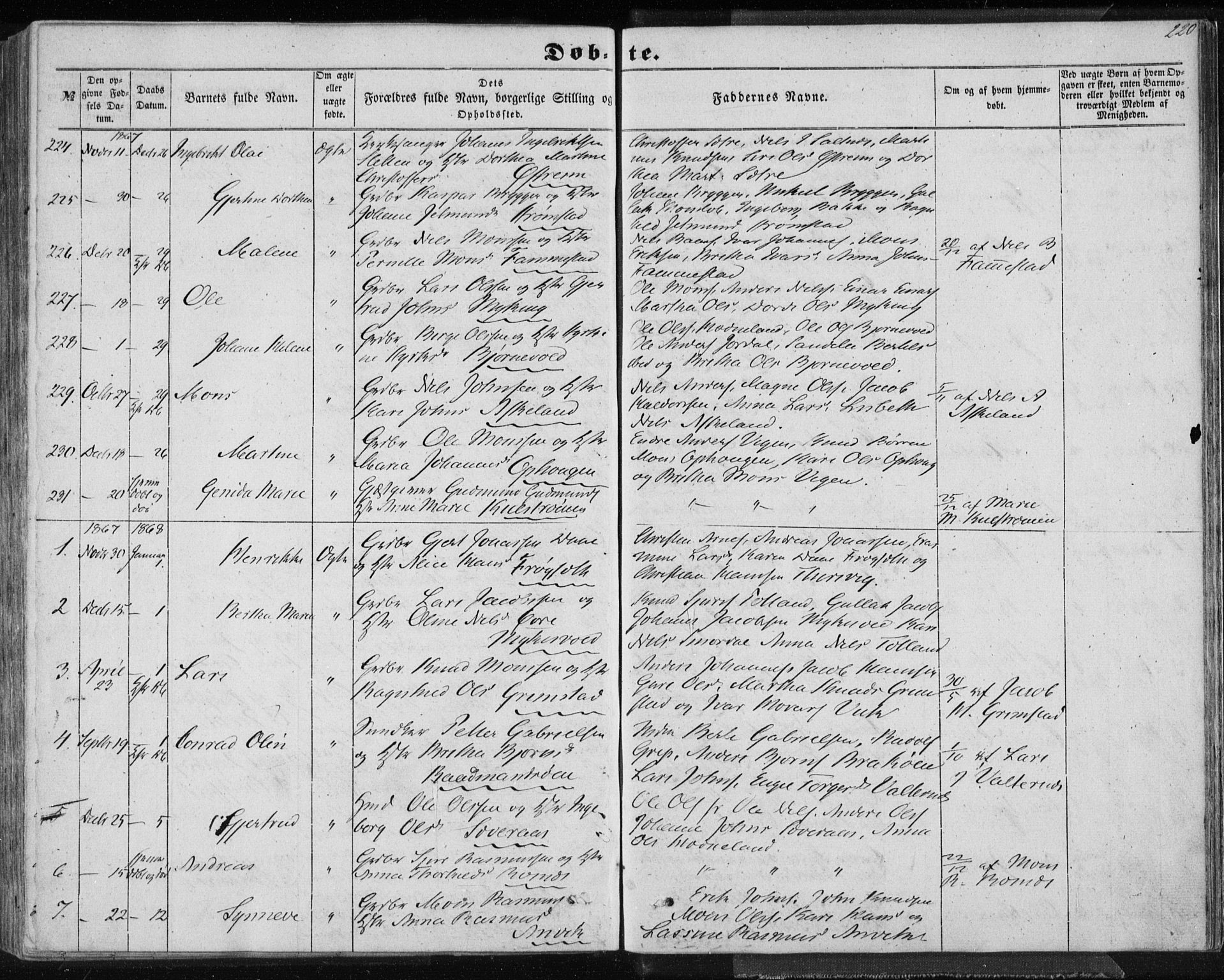 Lindås Sokneprestembete, AV/SAB-A-76701/H/Haa/Haaa/L0011: Parish register (official) no. A 11, 1854-1869, p. 220