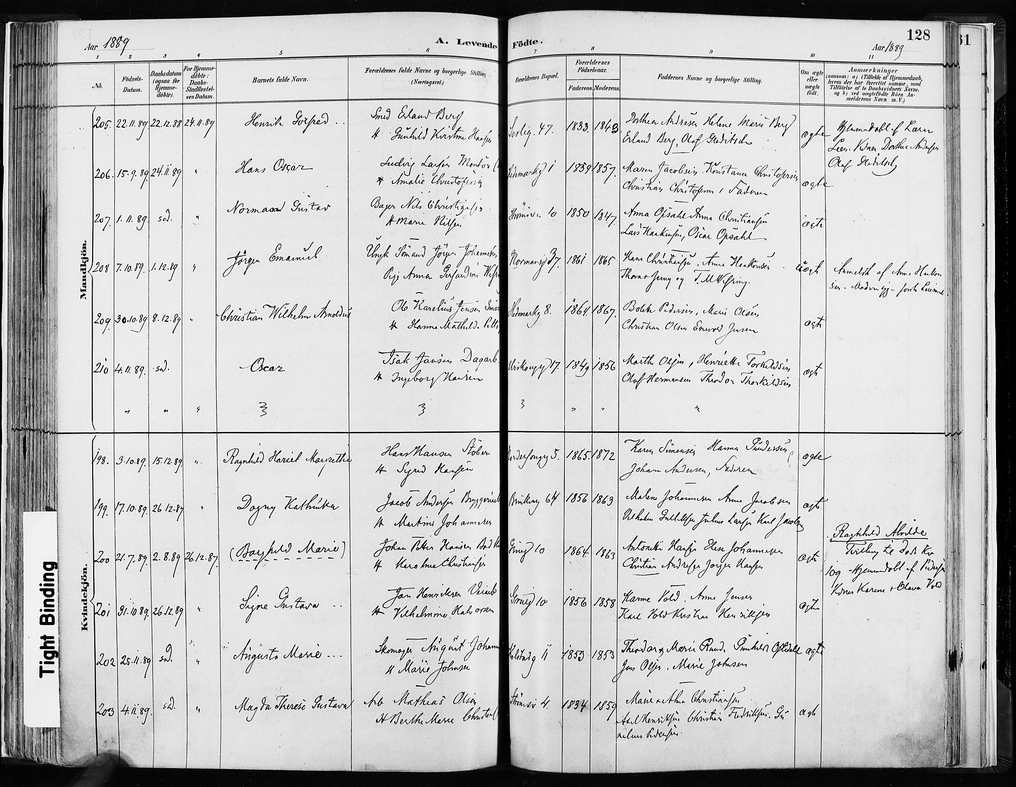 Kampen prestekontor Kirkebøker, AV/SAO-A-10853/F/Fa/L0003: Parish register (official) no. I 3, 1886-1892, p. 128