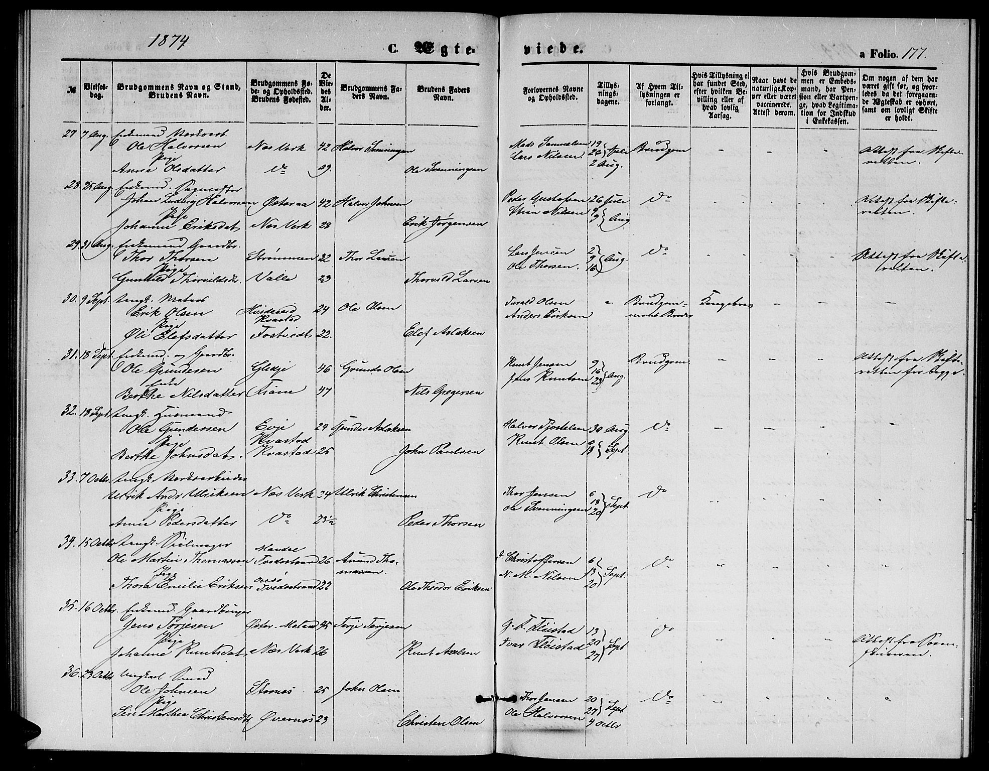 Holt sokneprestkontor, AV/SAK-1111-0021/F/Fb/L0009: Parish register (copy) no. B 9, 1871-1883, p. 177