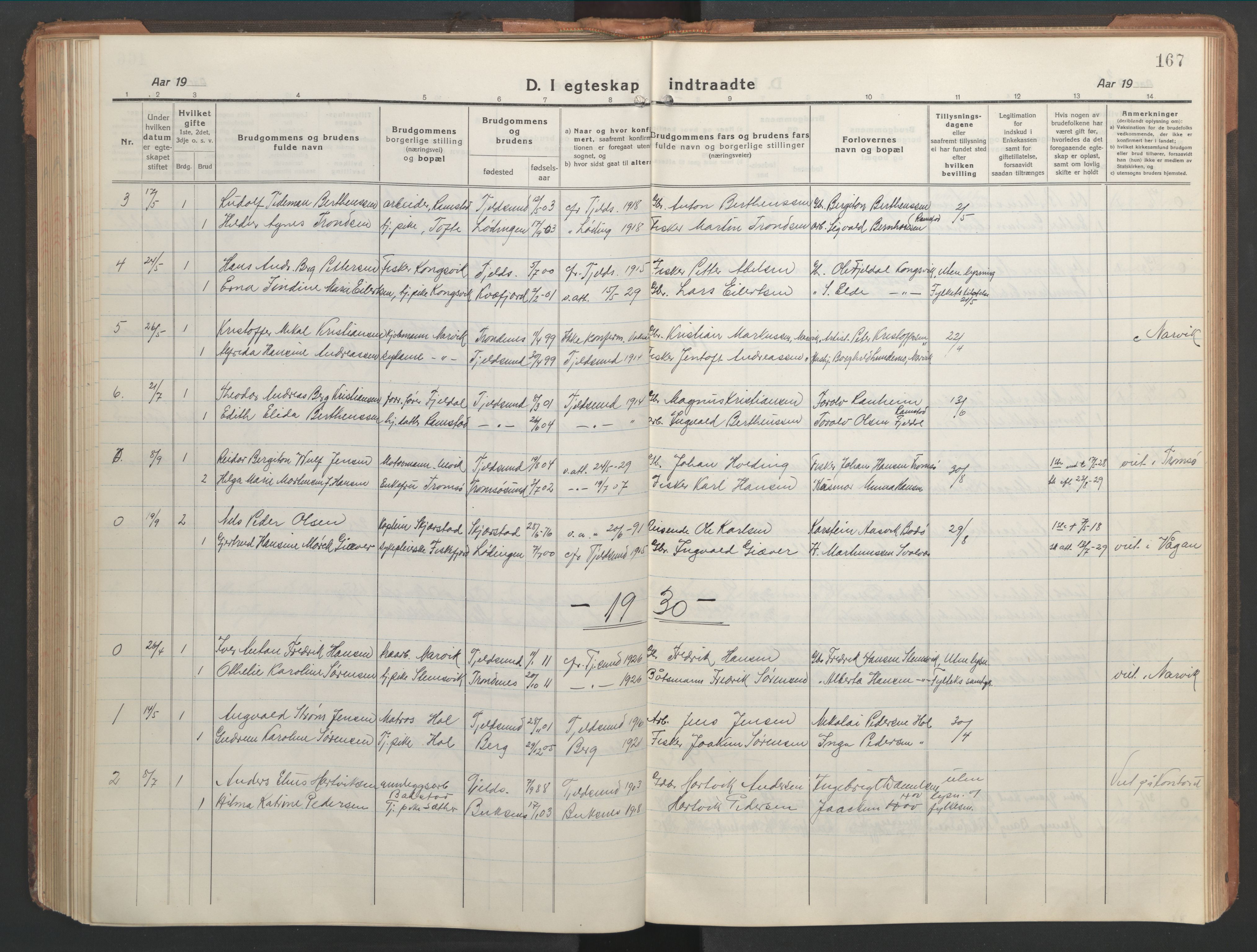 Ministerialprotokoller, klokkerbøker og fødselsregistre - Nordland, AV/SAT-A-1459/865/L0933: Parish register (copy) no. 865C05, 1917-1947, p. 167