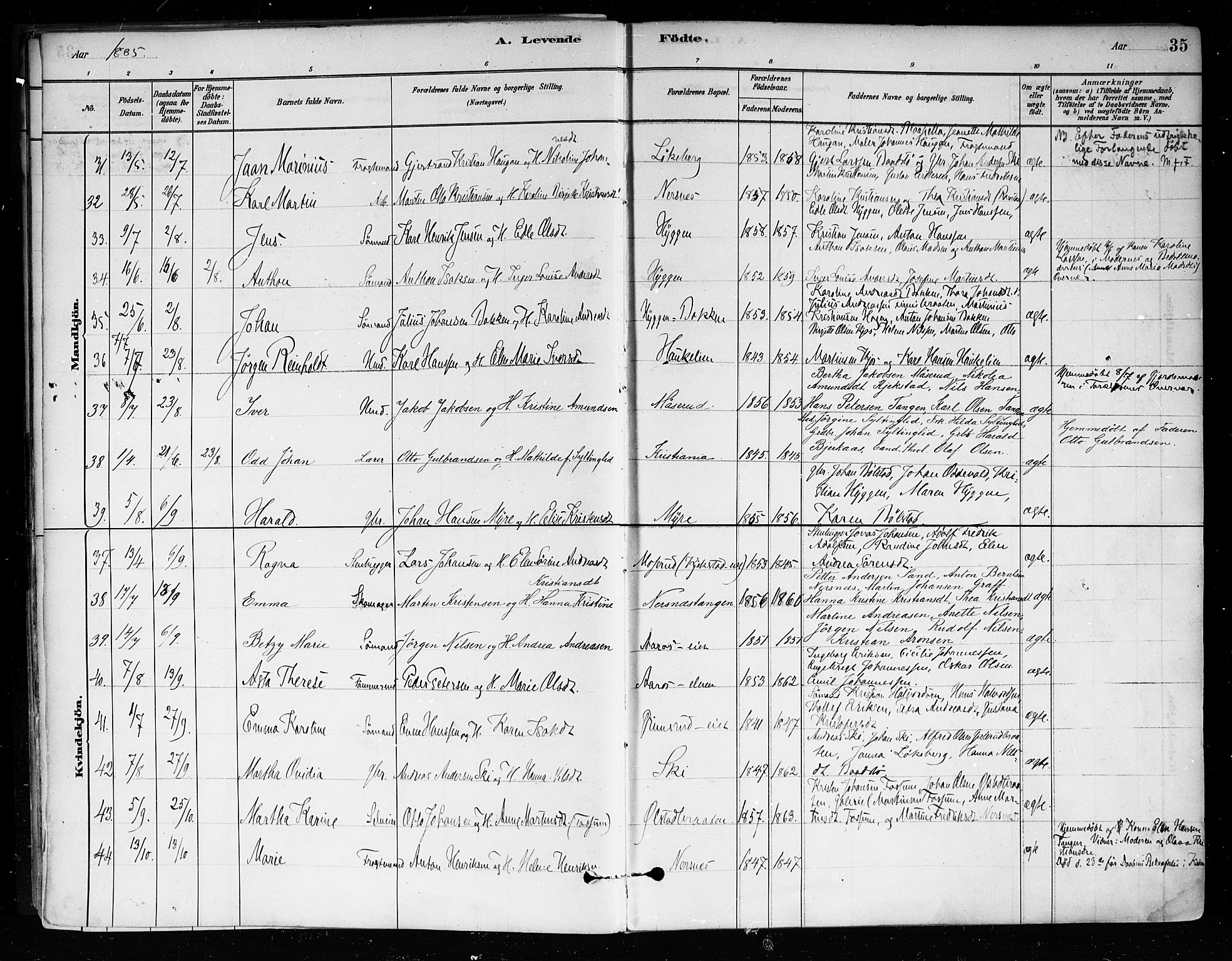 Røyken kirkebøker, AV/SAKO-A-241/F/Fa/L0008: Parish register (official) no. 8, 1880-1897, p. 35