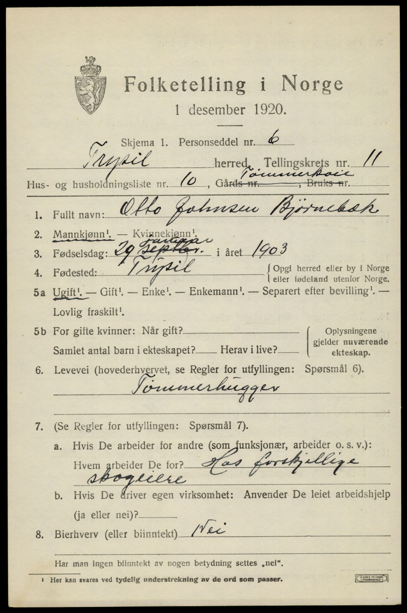 SAH, 1920 census for Trysil, 1920, p. 7073