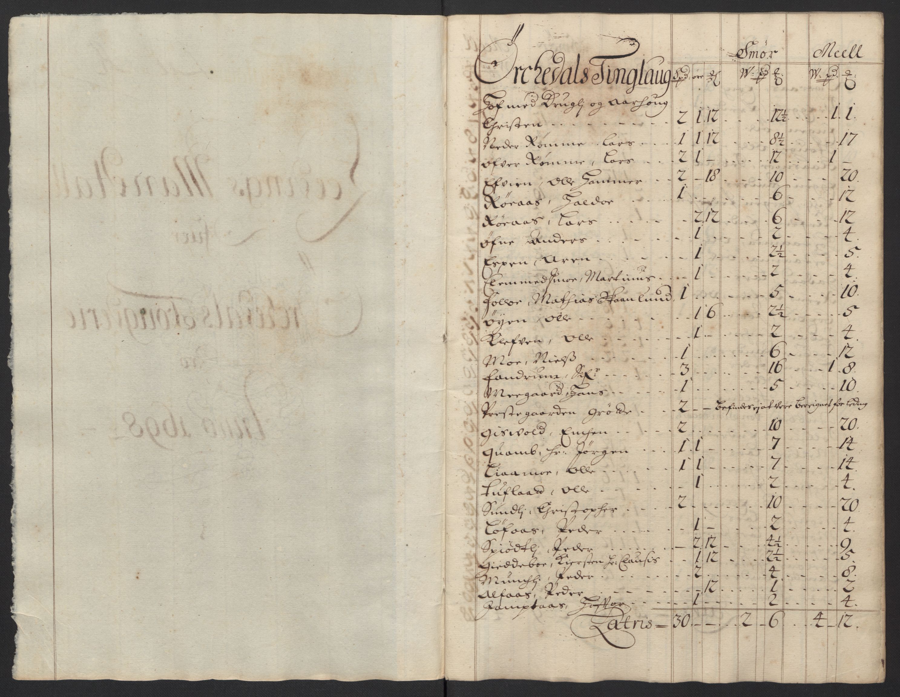 Rentekammeret inntil 1814, Reviderte regnskaper, Fogderegnskap, RA/EA-4092/R60/L3948: Fogderegnskap Orkdal og Gauldal, 1698, p. 183