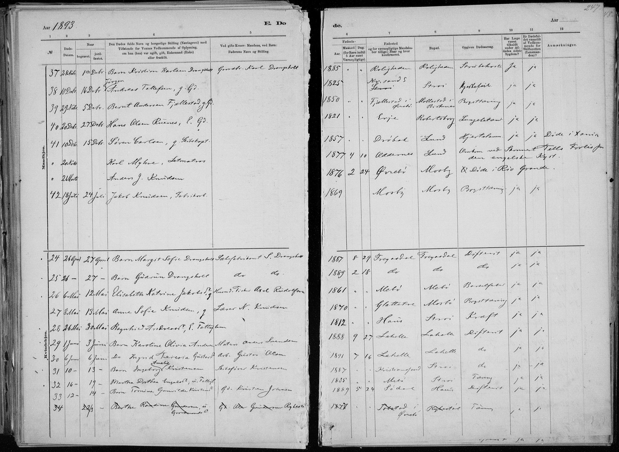Oddernes sokneprestkontor, SAK/1111-0033/F/Fa/Faa/L0009: Parish register (official) no. A 9, 1884-1896, p. 247