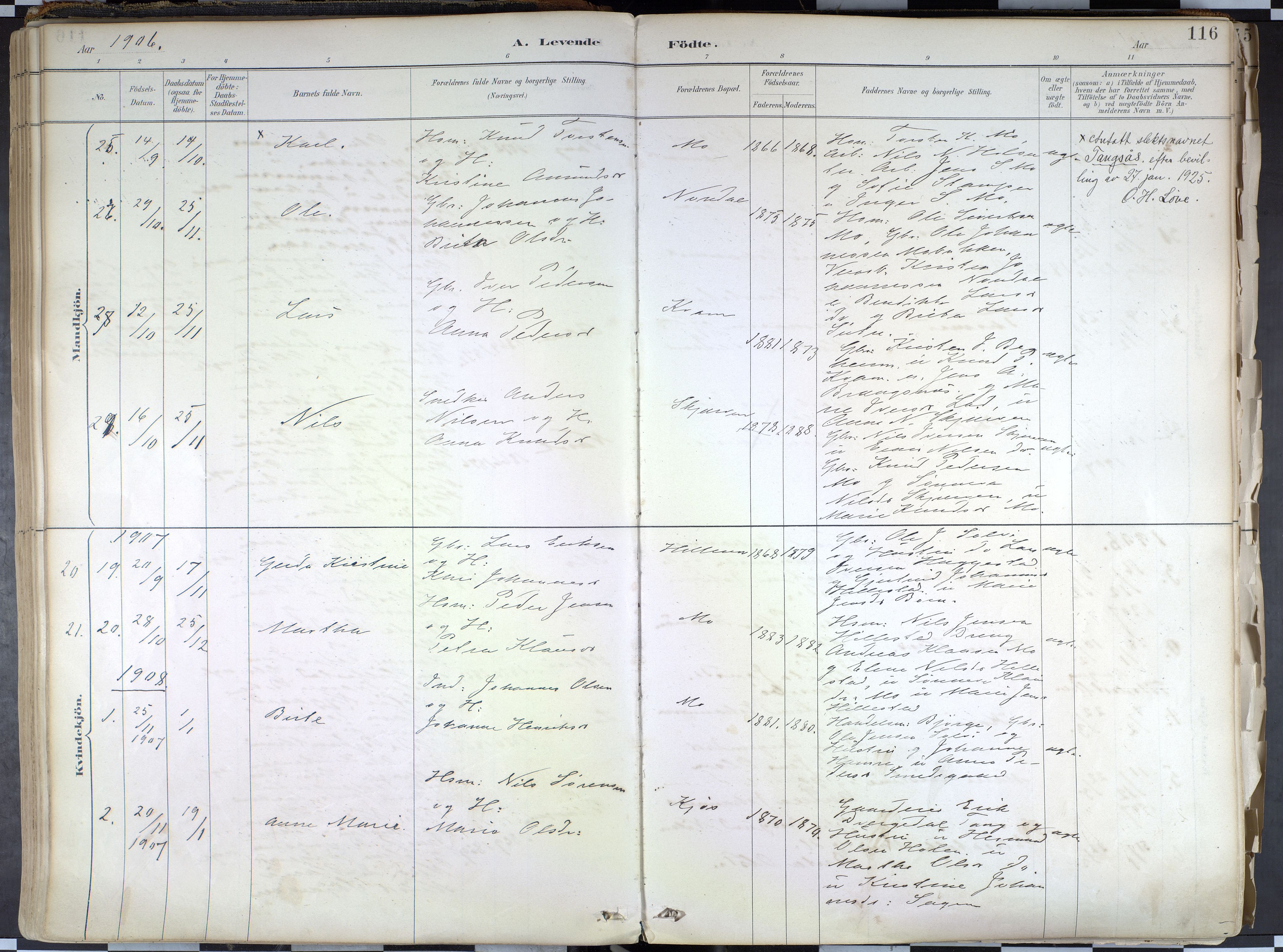 Hafslo sokneprestembete, SAB/A-80301/H/Haa/Haab/L0001: Parish register (official) no. B 1, 1886-1945, p. 116