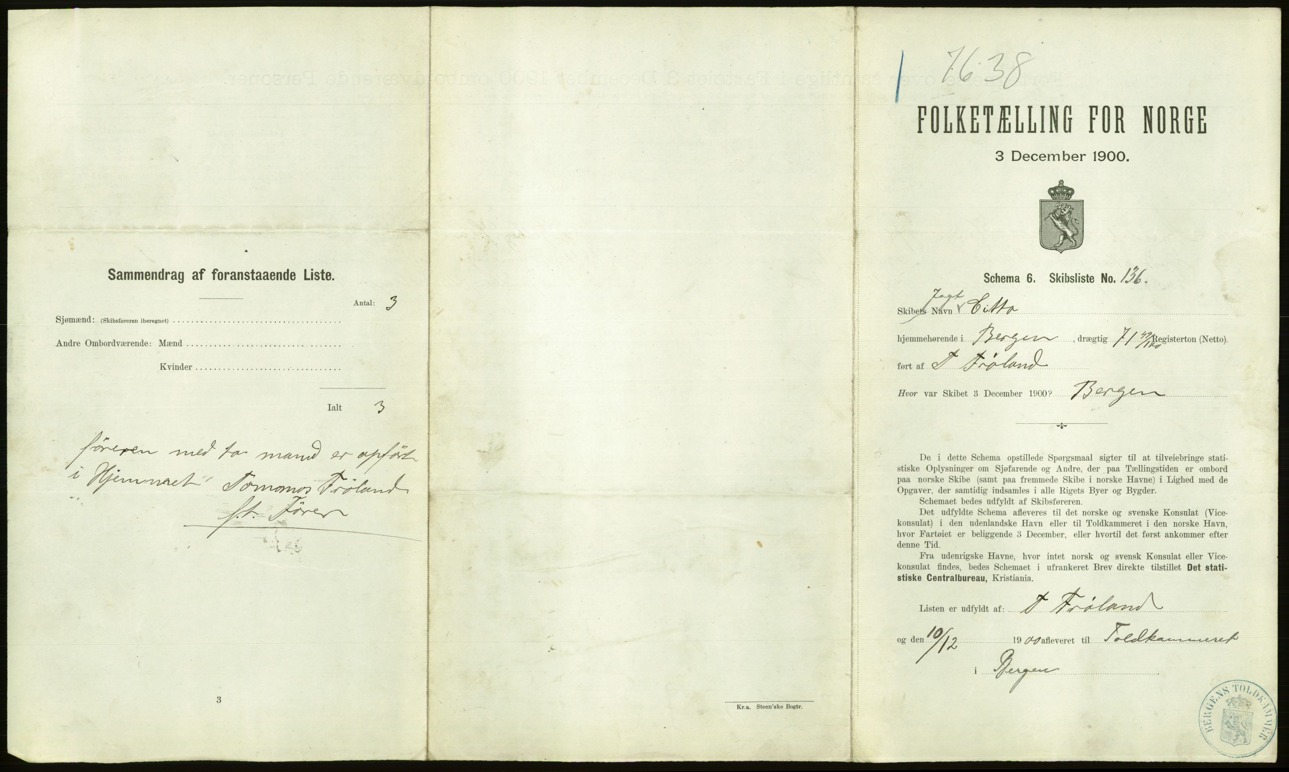 RA, 1900 Census - ship lists from ships in Norwegian harbours, harbours abroad and at sea, 1900, p. 1467