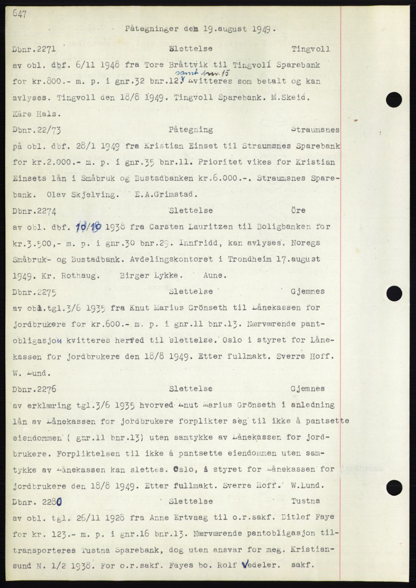 Nordmøre sorenskriveri, SAT/A-4132/1/2/2Ca: Mortgage book no. C82b, 1946-1951, Diary no: : 2271/1949