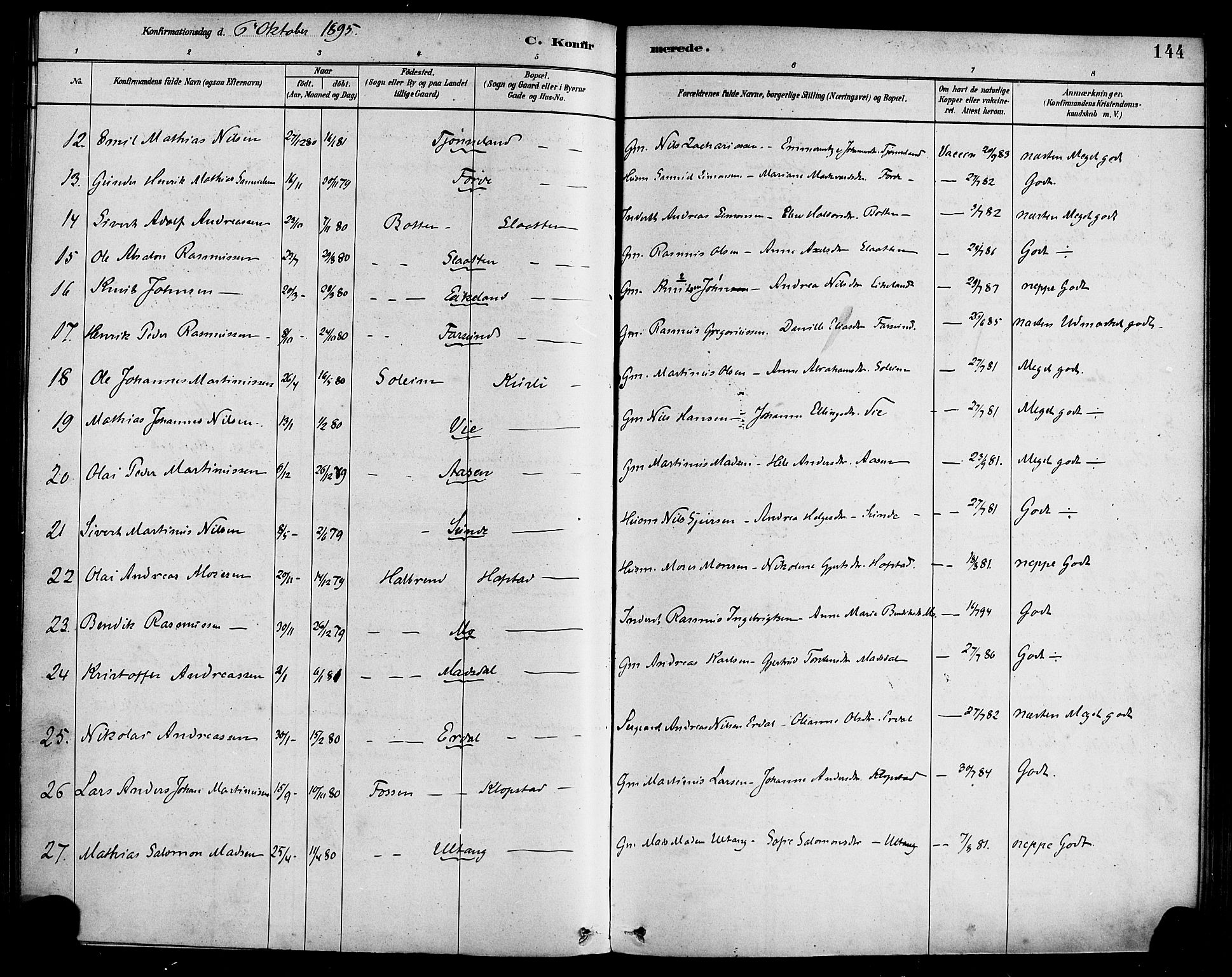 Førde sokneprestembete, AV/SAB-A-79901/H/Haa/Haab/L0001: Parish register (official) no. B 1, 1880-1898, p. 144