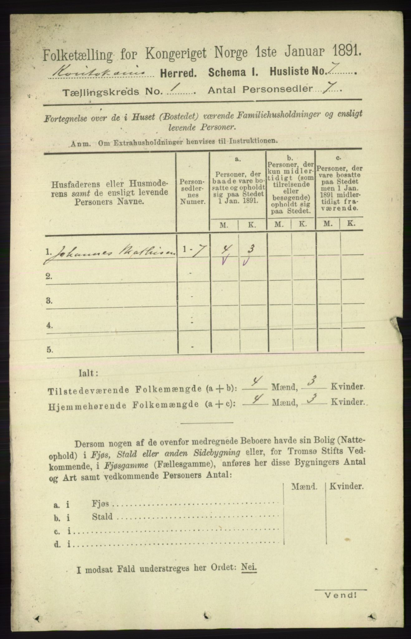 RA, 1891 census for 2011 Kautokeino, 1891, p. 20