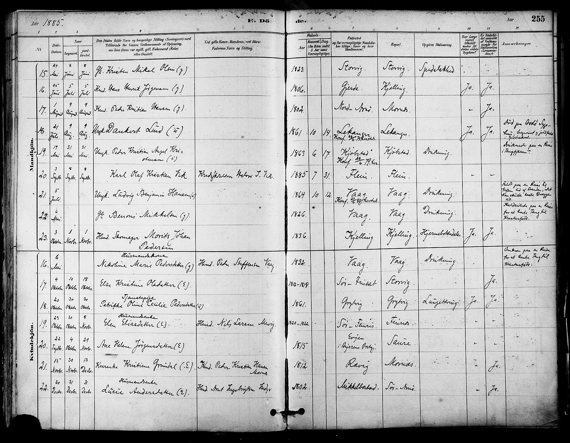 Ministerialprotokoller, klokkerbøker og fødselsregistre - Nordland, AV/SAT-A-1459/805/L0099: Parish register (official) no. 805A06, 1880-1891, p. 255