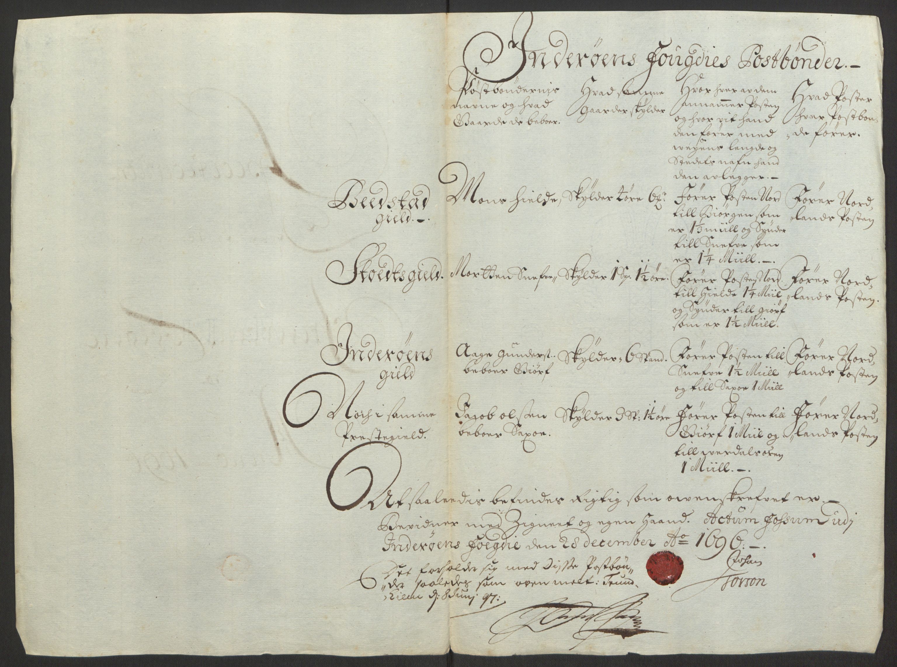 Rentekammeret inntil 1814, Reviderte regnskaper, Fogderegnskap, RA/EA-4092/R63/L4309: Fogderegnskap Inderøy, 1695-1697, p. 325