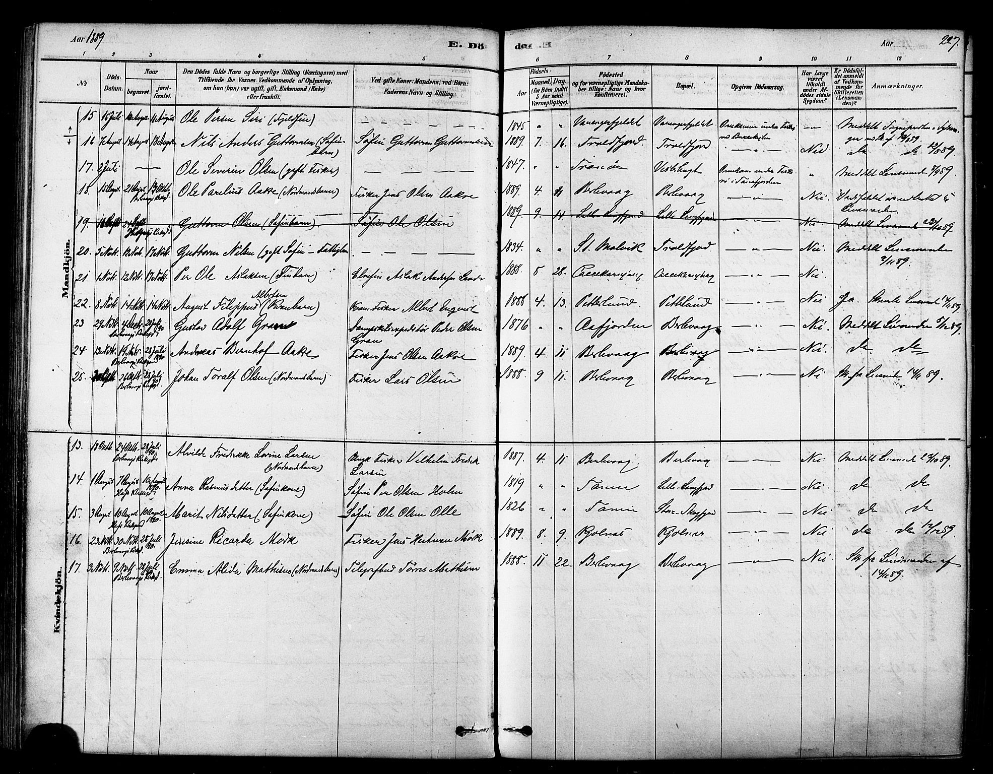 Tana sokneprestkontor, SATØ/S-1334/H/Ha/L0004kirke: Parish register (official) no. 4, 1878-1891, p. 227