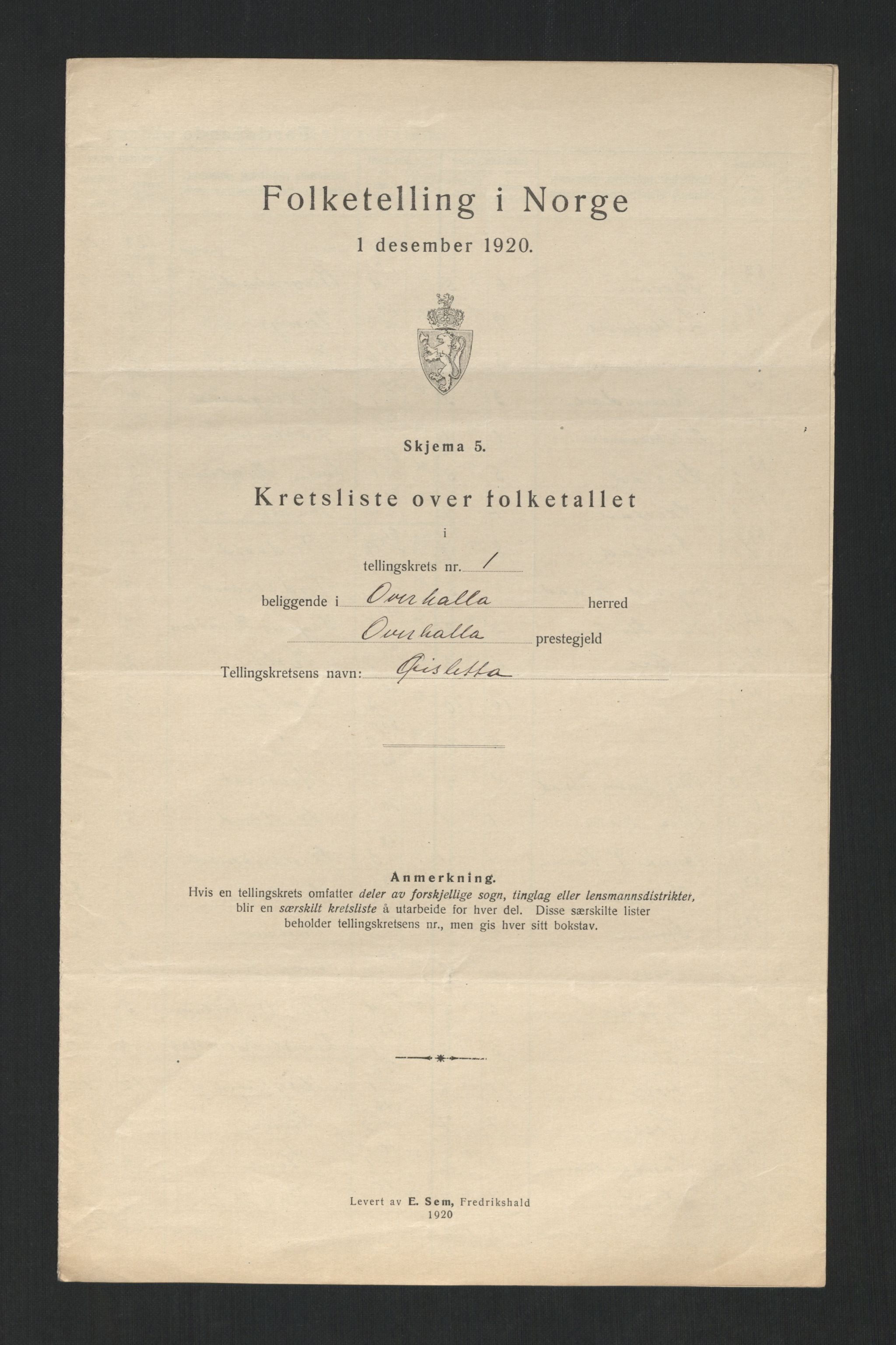 SAT, 1920 census for Overhalla, 1920, p. 8