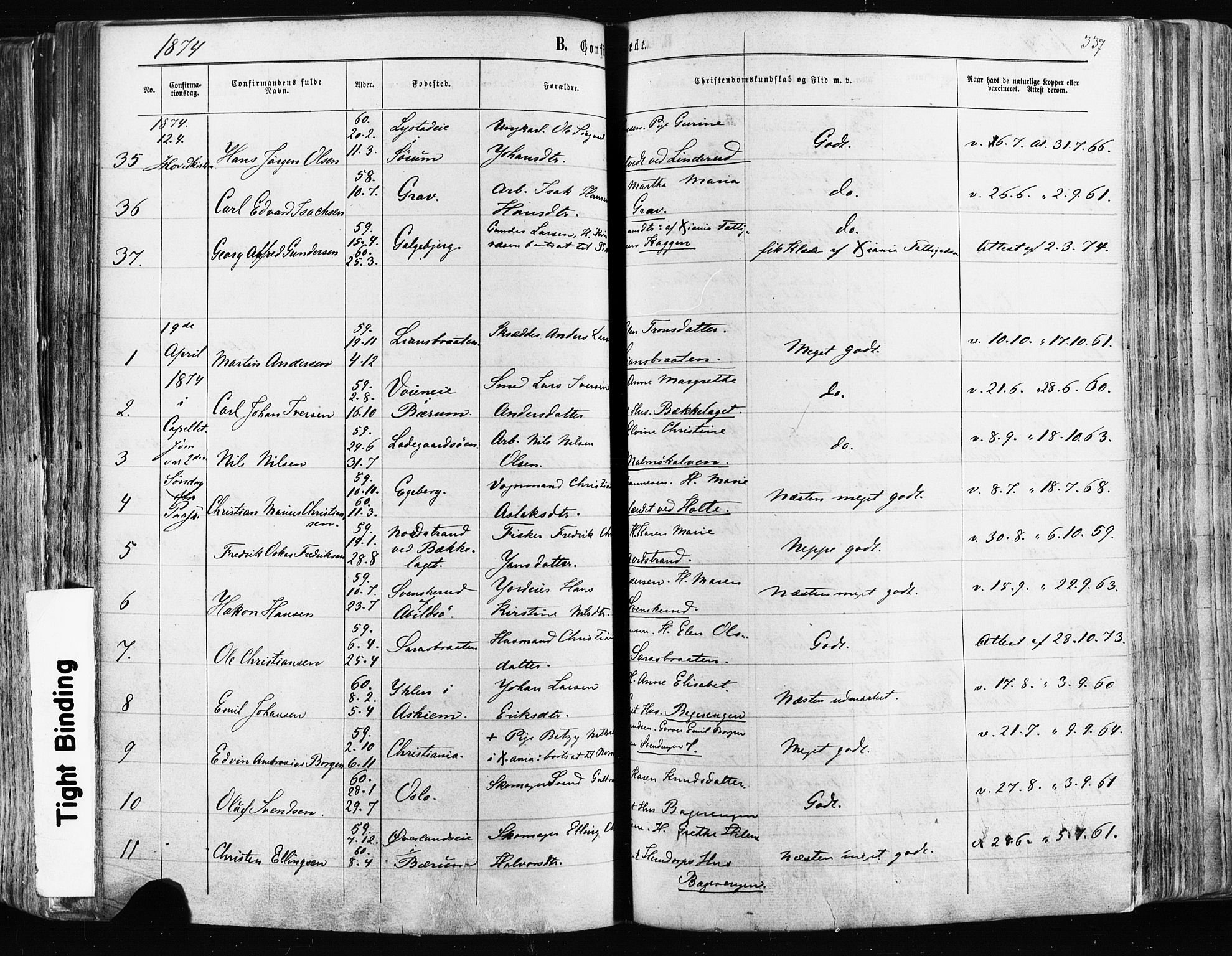 Østre Aker prestekontor Kirkebøker, SAO/A-10840/F/Fa/L0003: Parish register (official) no. I 3, 1869-1875, p. 337