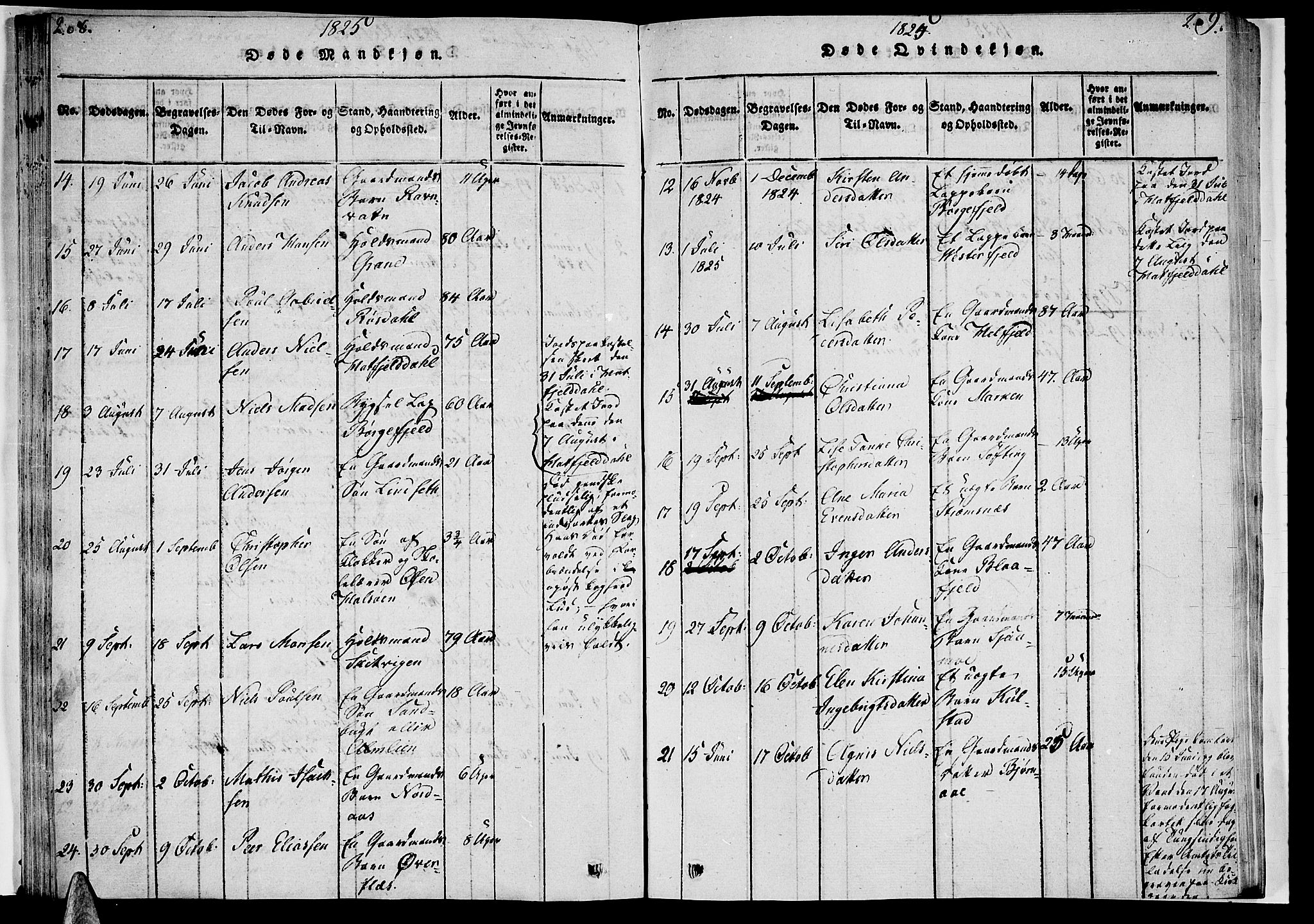 Ministerialprotokoller, klokkerbøker og fødselsregistre - Nordland, AV/SAT-A-1459/820/L0288: Parish register (official) no. 820A09, 1820-1825, p. 208-209