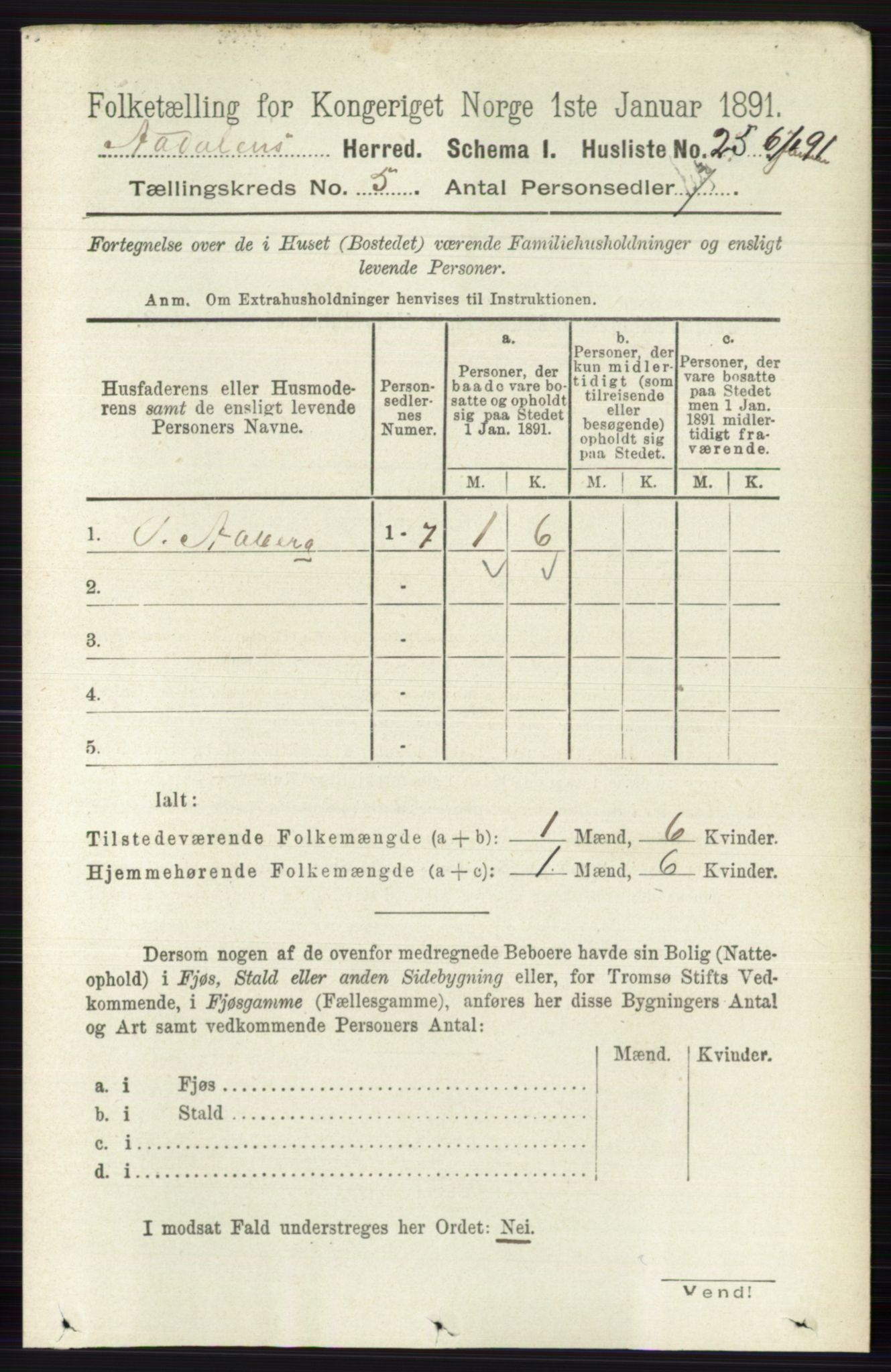 RA, 1891 census for 0614 Ådal, 1891, p. 1952