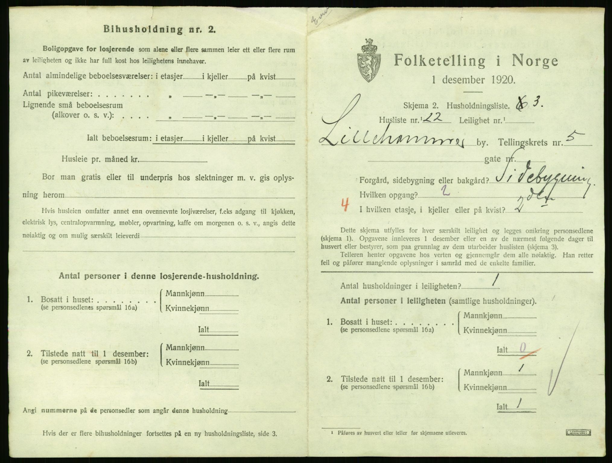SAH, 1920 census for Lillehammer, 1920, p. 2276